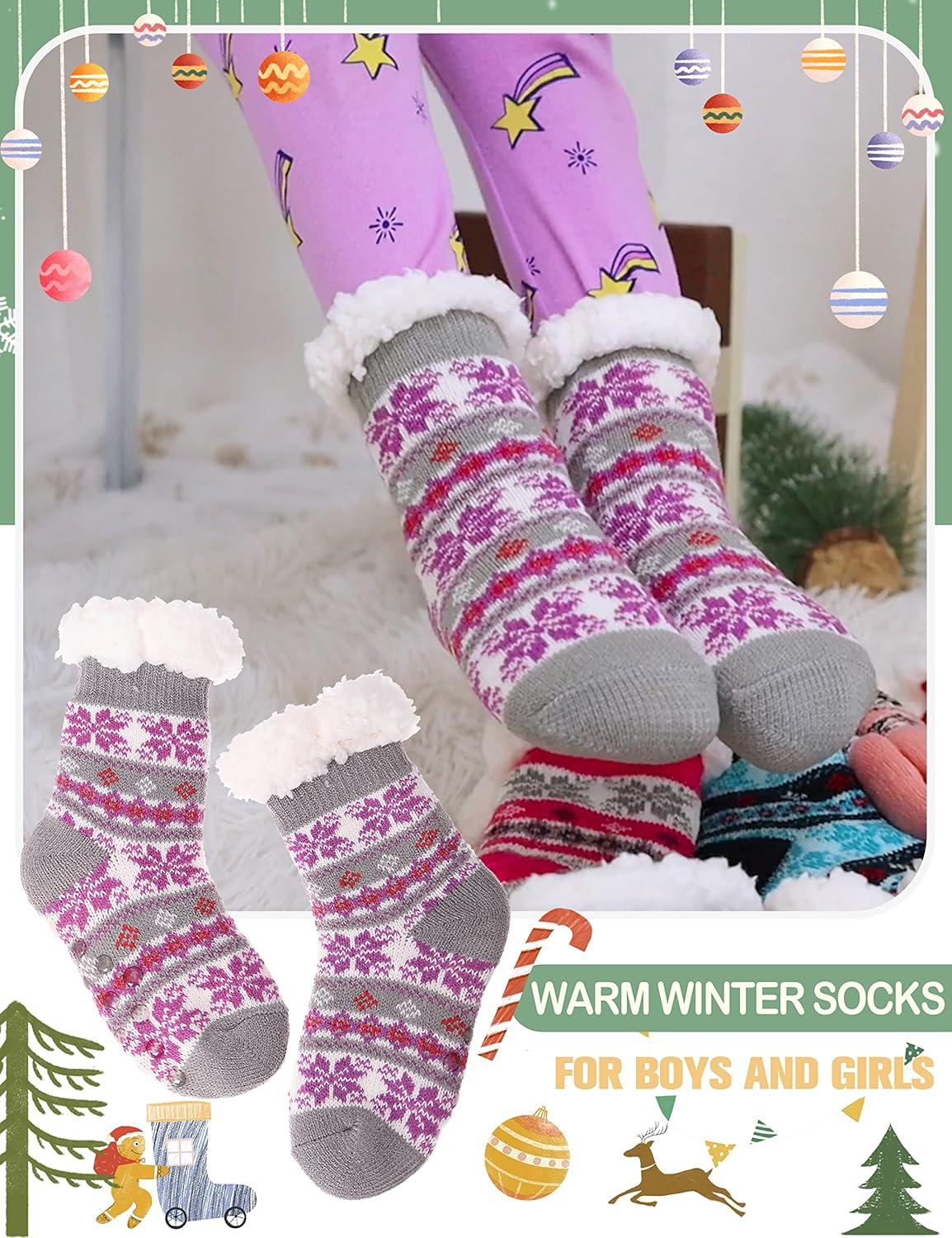 imageMOGGEI Girls Slipper Fuzzy Socks Kids Boys Fluffy Fleece Lined Warm Plush Sherpa Winter Child Home SocksGrey