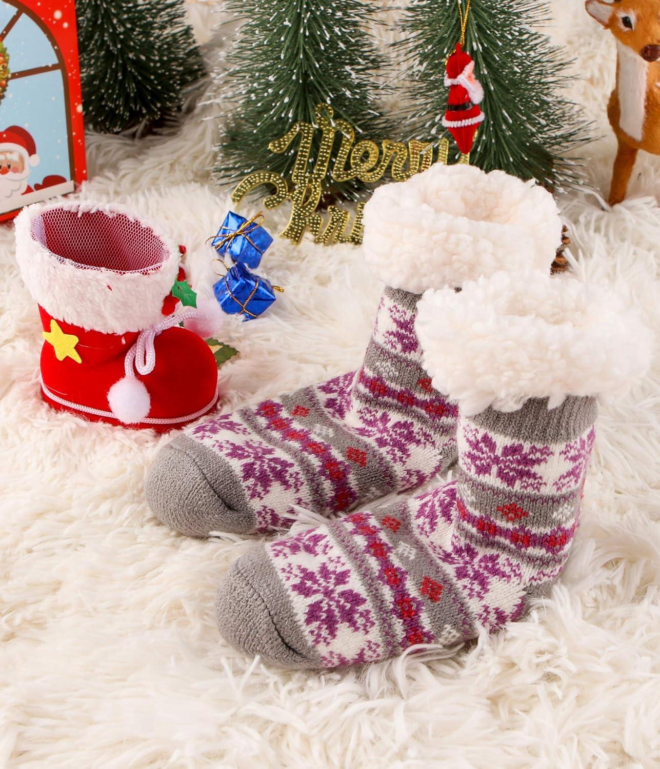 imageMOGGEI Girls Slipper Fuzzy Socks Kids Boys Fluffy Fleece Lined Warm Plush Sherpa Winter Child Home SocksGrey