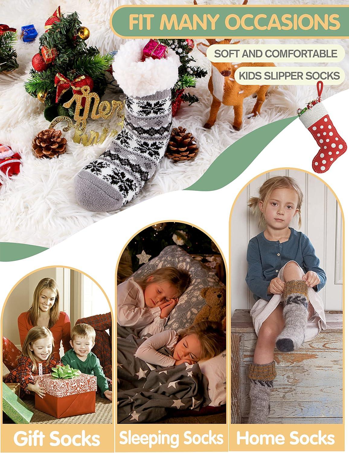 imageMOGGEI Girls Slipper Fuzzy Socks Kids Boys Fluffy Fleece Lined Warm Plush Sherpa Winter Child Home SocksGrey a