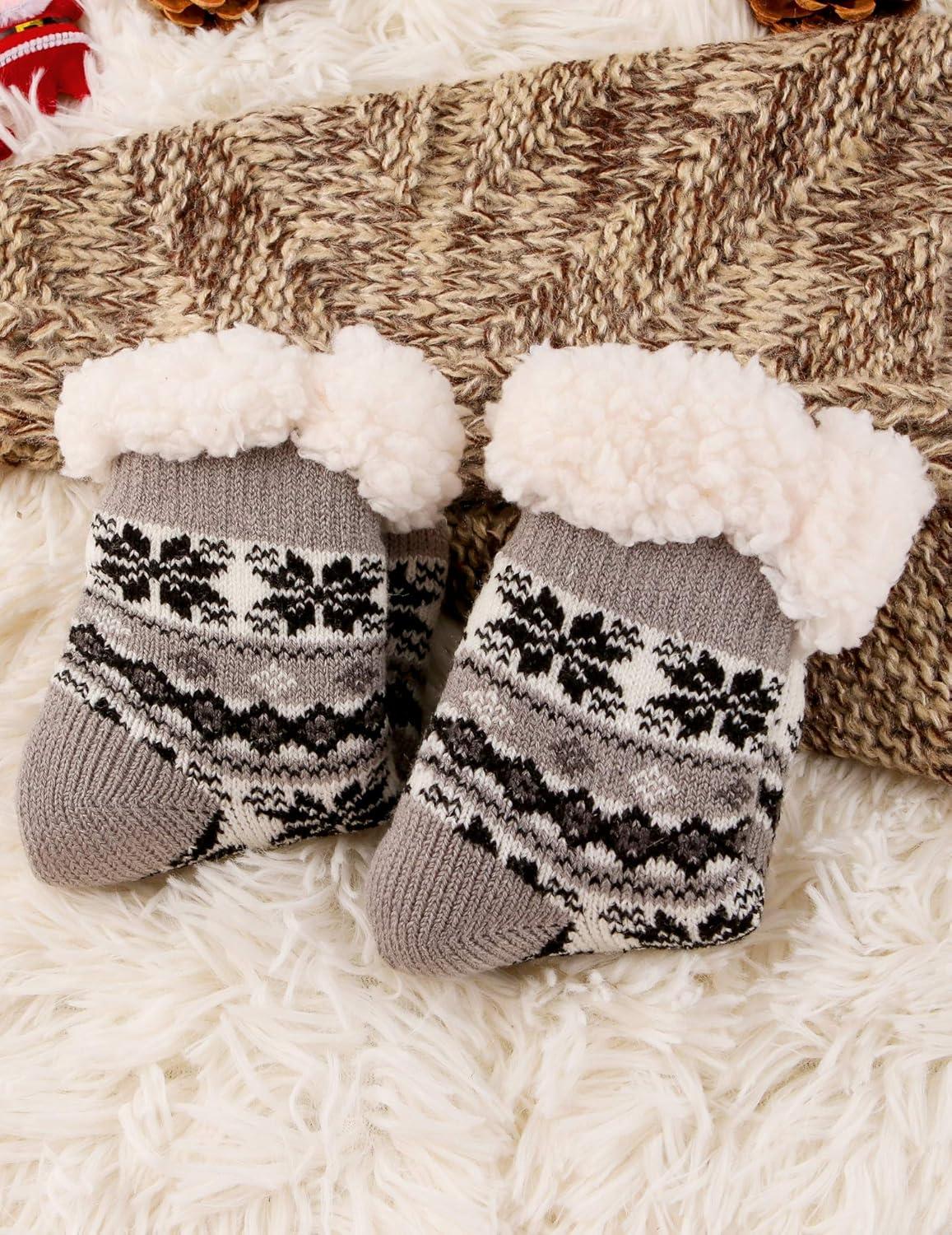 imageMOGGEI Girls Slipper Fuzzy Socks Kids Boys Fluffy Fleece Lined Warm Plush Sherpa Winter Child Home SocksGrey a
