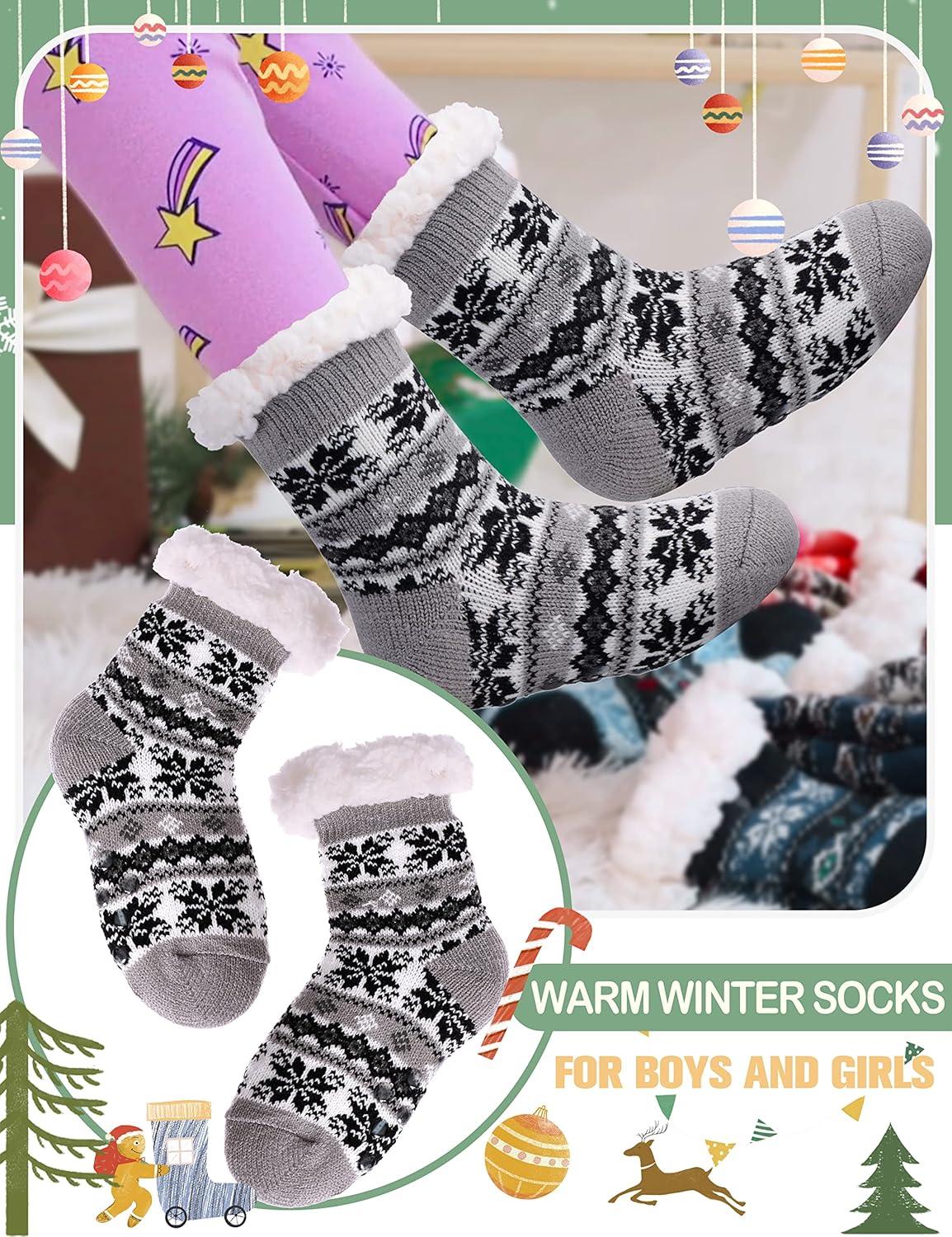 imageMOGGEI Girls Slipper Fuzzy Socks Kids Boys Fluffy Fleece Lined Warm Plush Sherpa Winter Child Home SocksGrey a