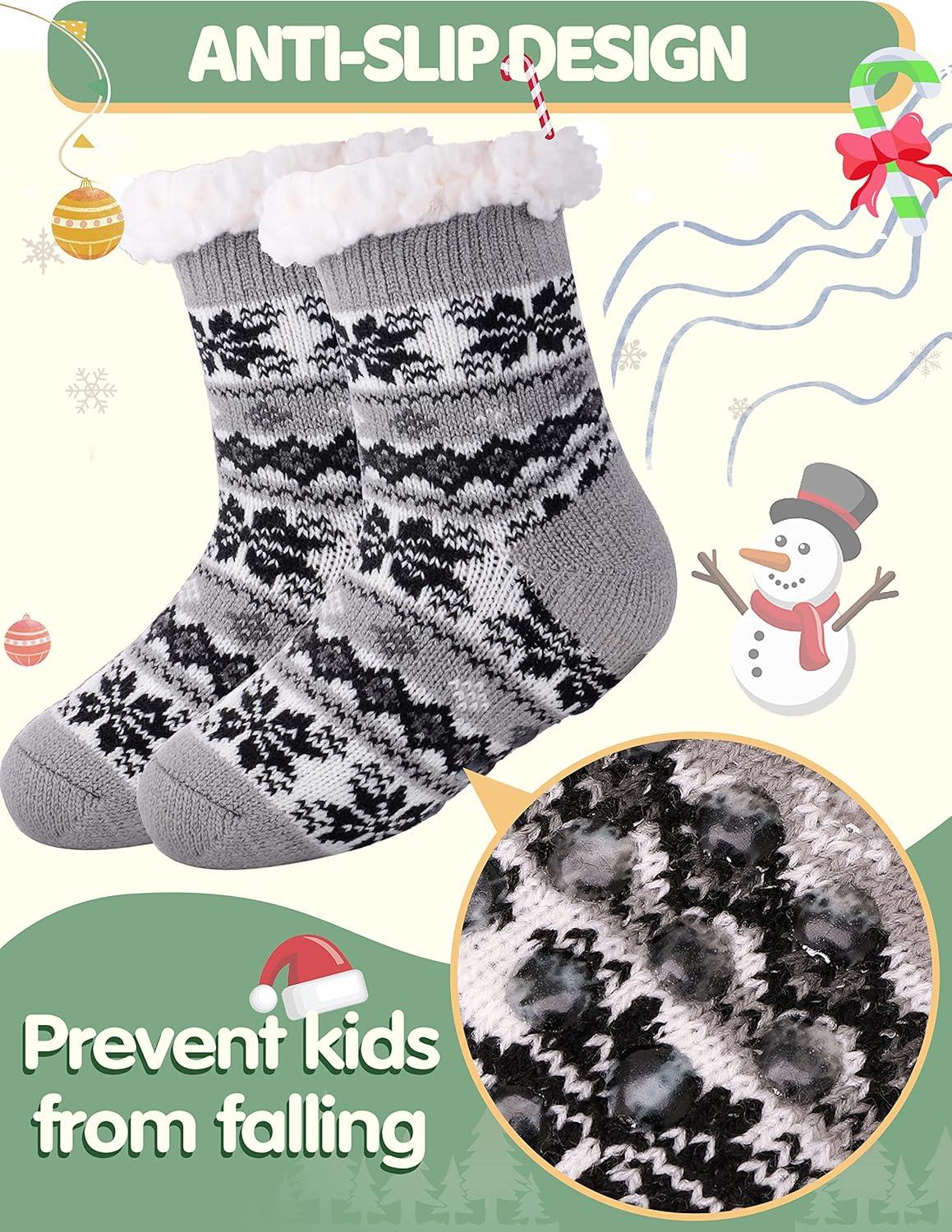 imageMOGGEI Girls Slipper Fuzzy Socks Kids Boys Fluffy Fleece Lined Warm Plush Sherpa Winter Child Home SocksGrey a