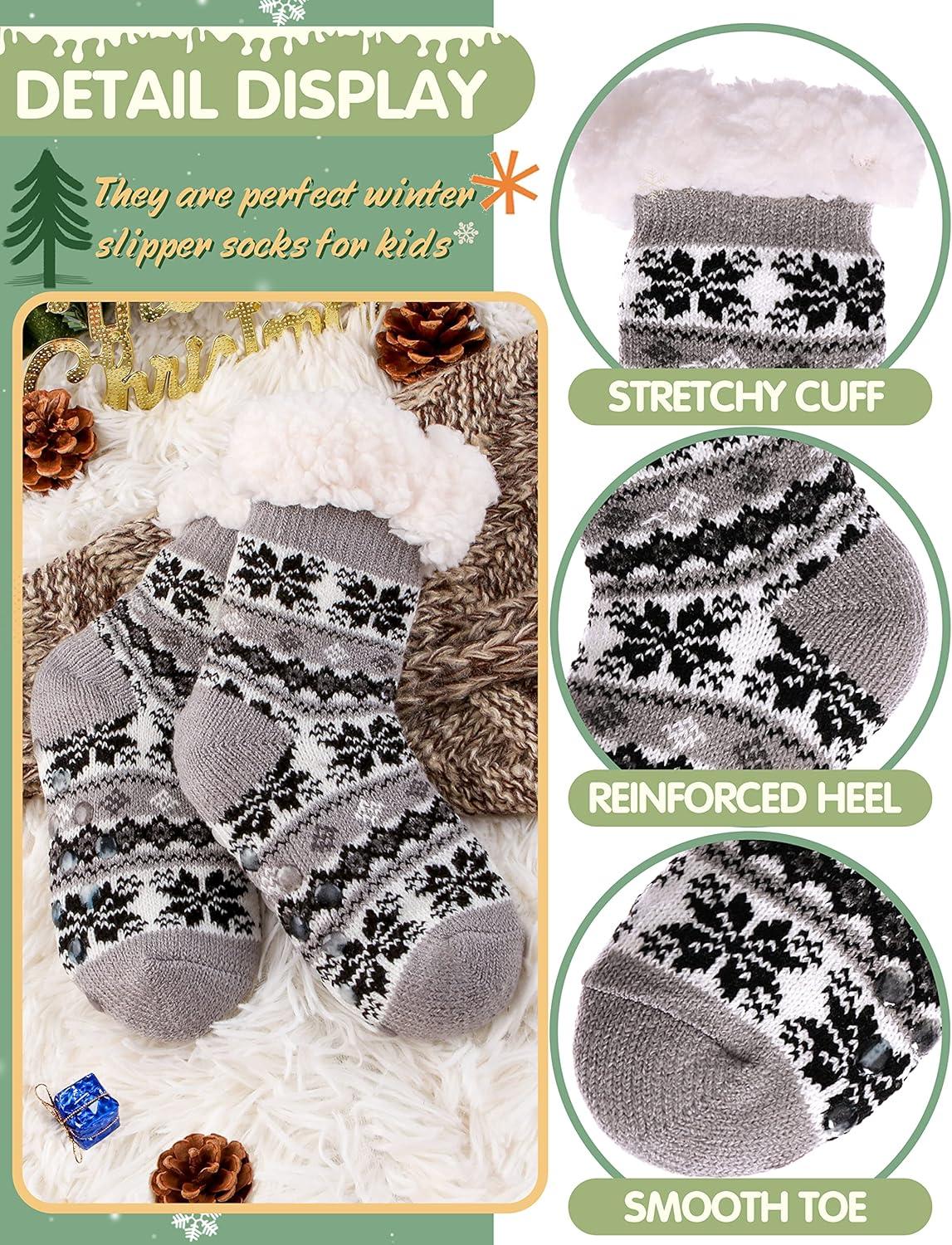 imageMOGGEI Girls Slipper Fuzzy Socks Kids Boys Fluffy Fleece Lined Warm Plush Sherpa Winter Child Home SocksGrey a
