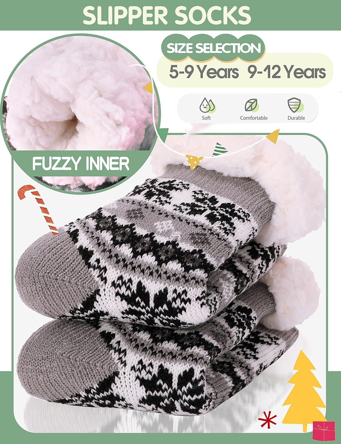 imageMOGGEI Girls Slipper Fuzzy Socks Kids Boys Fluffy Fleece Lined Warm Plush Sherpa Winter Child Home SocksGrey a