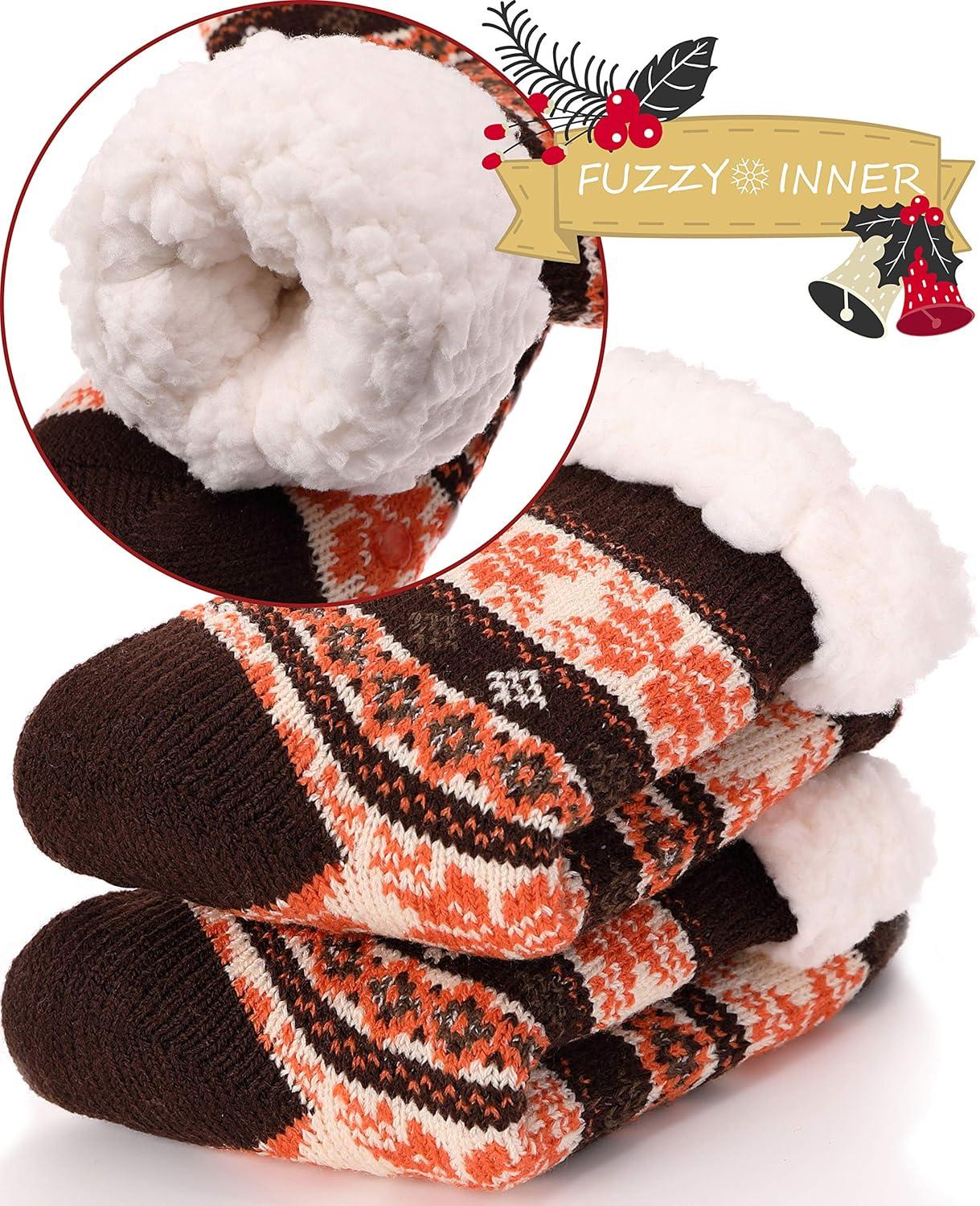 imageMOGGEI Girls Slipper Fuzzy Socks Kids Boys Fluffy Fleece Lined Warm Plush Sherpa Winter Child Home SocksOrange a