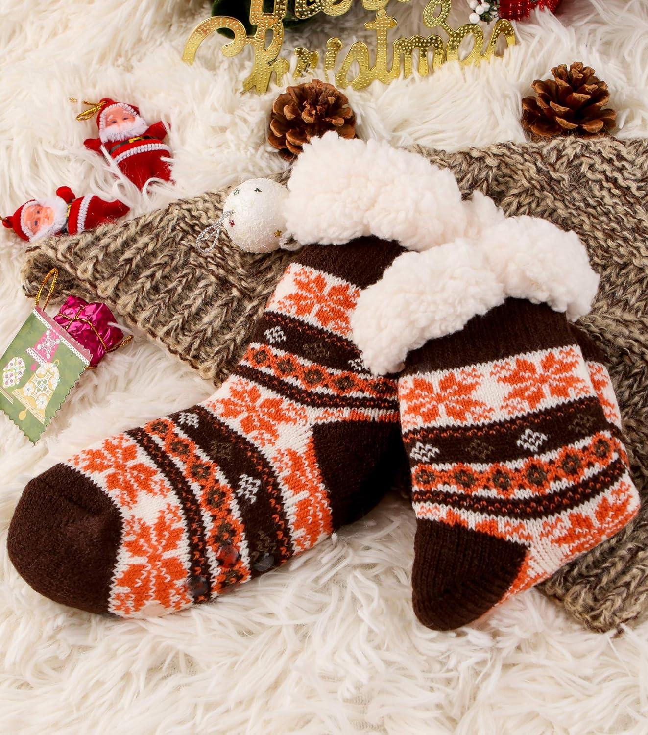 imageMOGGEI Girls Slipper Fuzzy Socks Kids Boys Fluffy Fleece Lined Warm Plush Sherpa Winter Child Home SocksOrange a