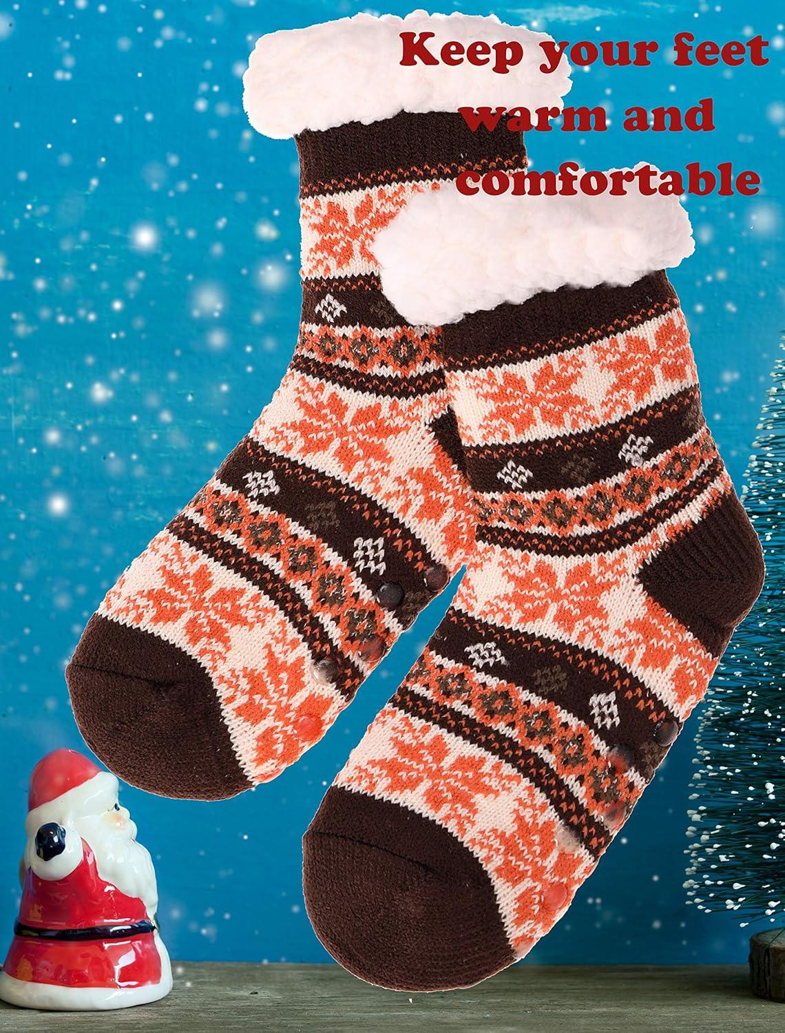 imageMOGGEI Girls Slipper Fuzzy Socks Kids Boys Fluffy Fleece Lined Warm Plush Sherpa Winter Child Home SocksOrange a