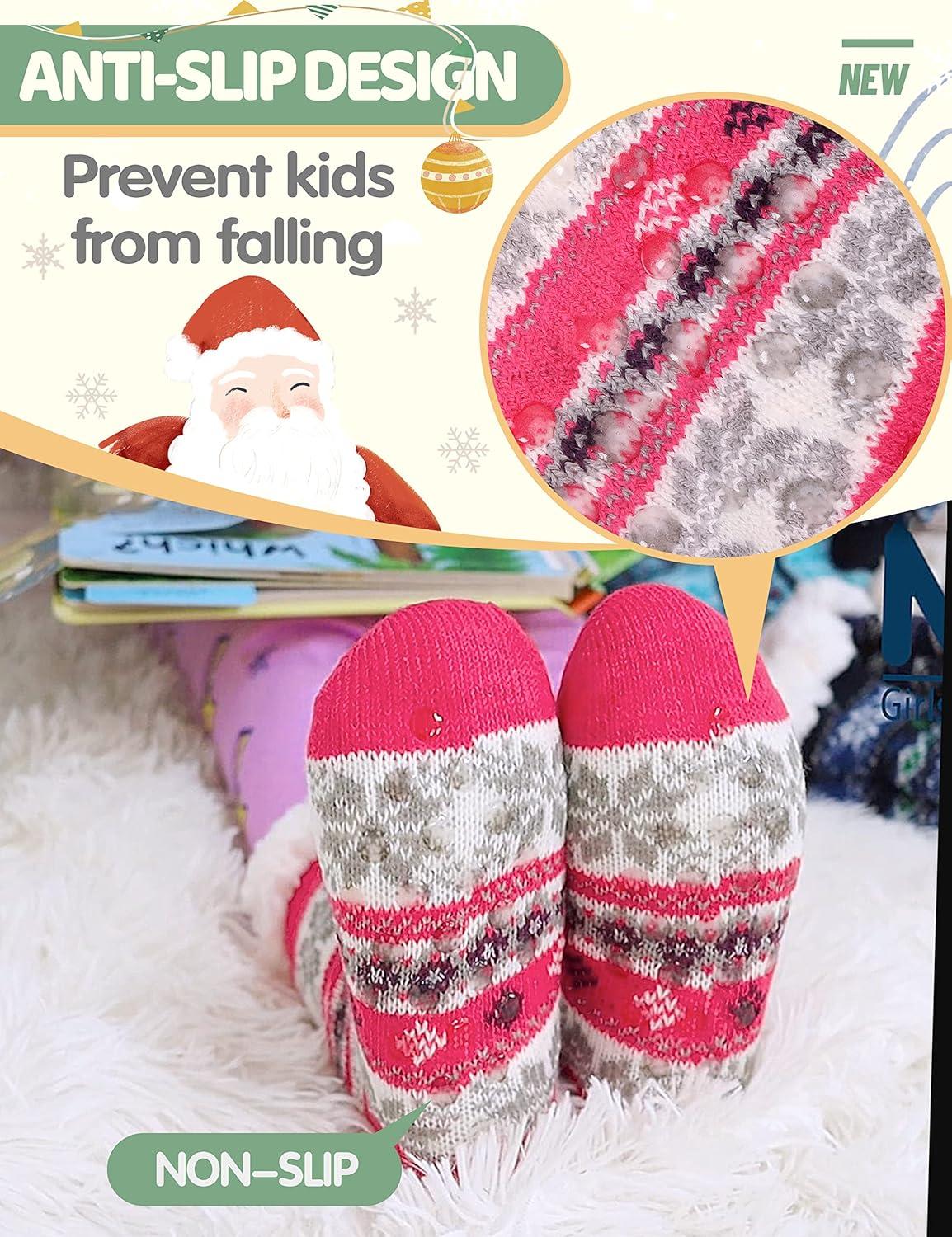 imageMOGGEI Girls Slipper Fuzzy Socks Kids Boys Fluffy Fleece Lined Warm Plush Sherpa Winter Child Home SocksRose Red