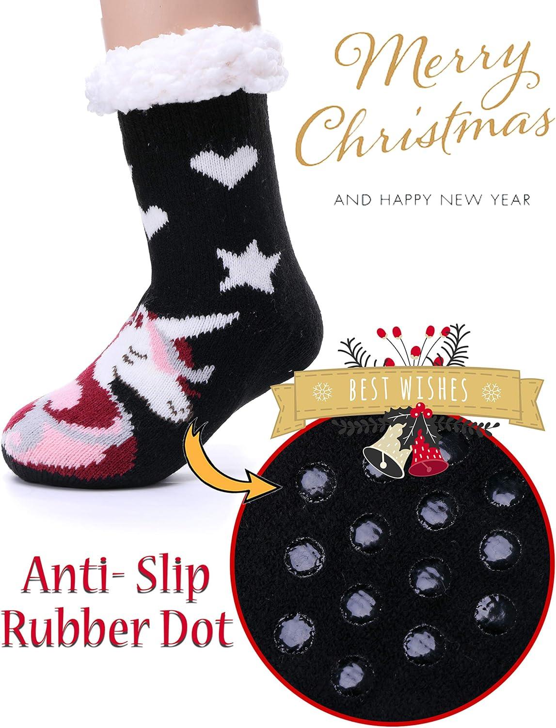 imageMOGGEI Girls Slipper Fuzzy Socks Kids Boys Fluffy Fleece Lined Warm Plush Sherpa Winter Child Home SocksUnicorn Bblack