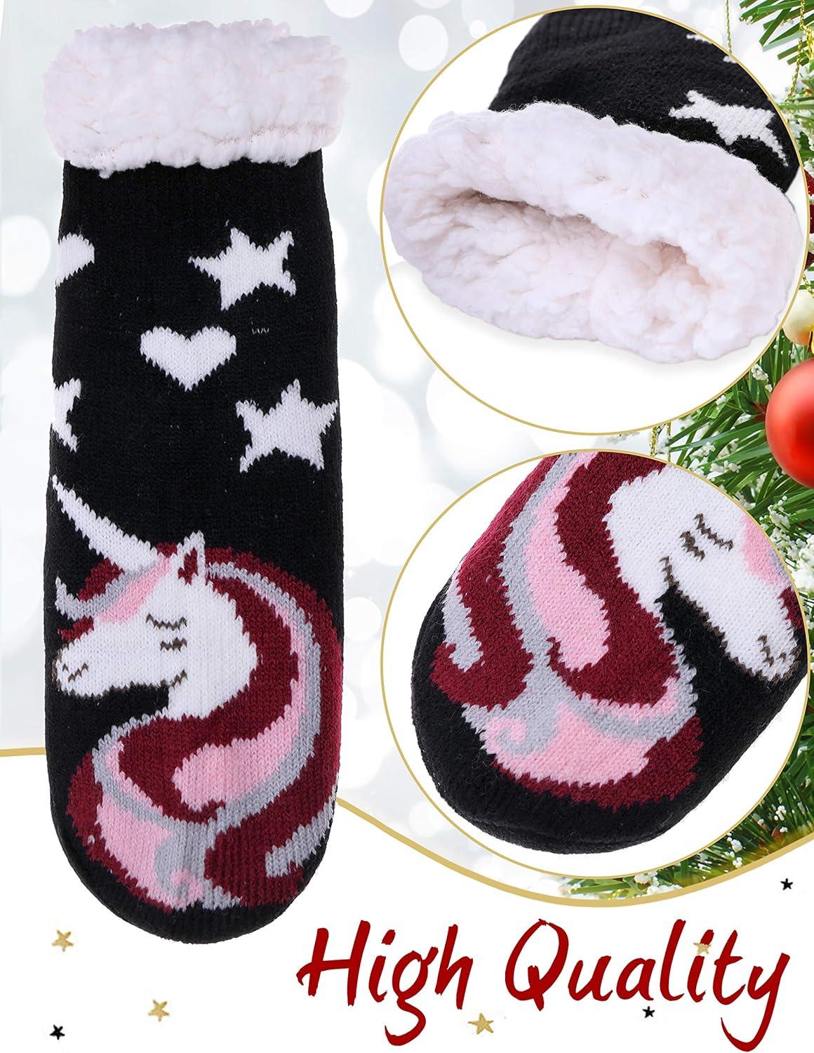 imageMOGGEI Girls Slipper Fuzzy Socks Kids Boys Fluffy Fleece Lined Warm Plush Sherpa Winter Child Home SocksUnicorn Bblack