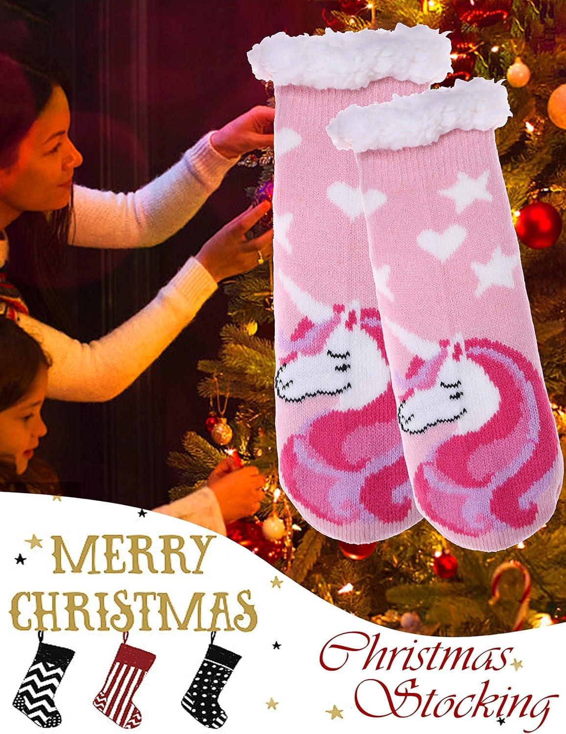 imageMOGGEI Girls Slipper Fuzzy Socks Kids Boys Fluffy Fleece Lined Warm Plush Sherpa Winter Child Home SocksUnicorn Bpink