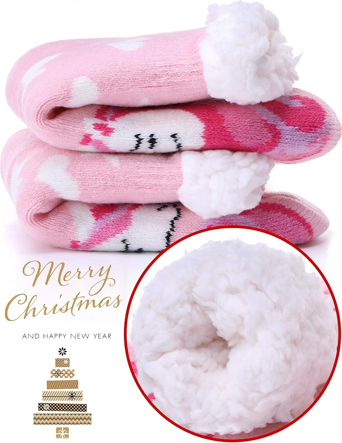 imageMOGGEI Girls Slipper Fuzzy Socks Kids Boys Fluffy Fleece Lined Warm Plush Sherpa Winter Child Home SocksUnicorn Bpink