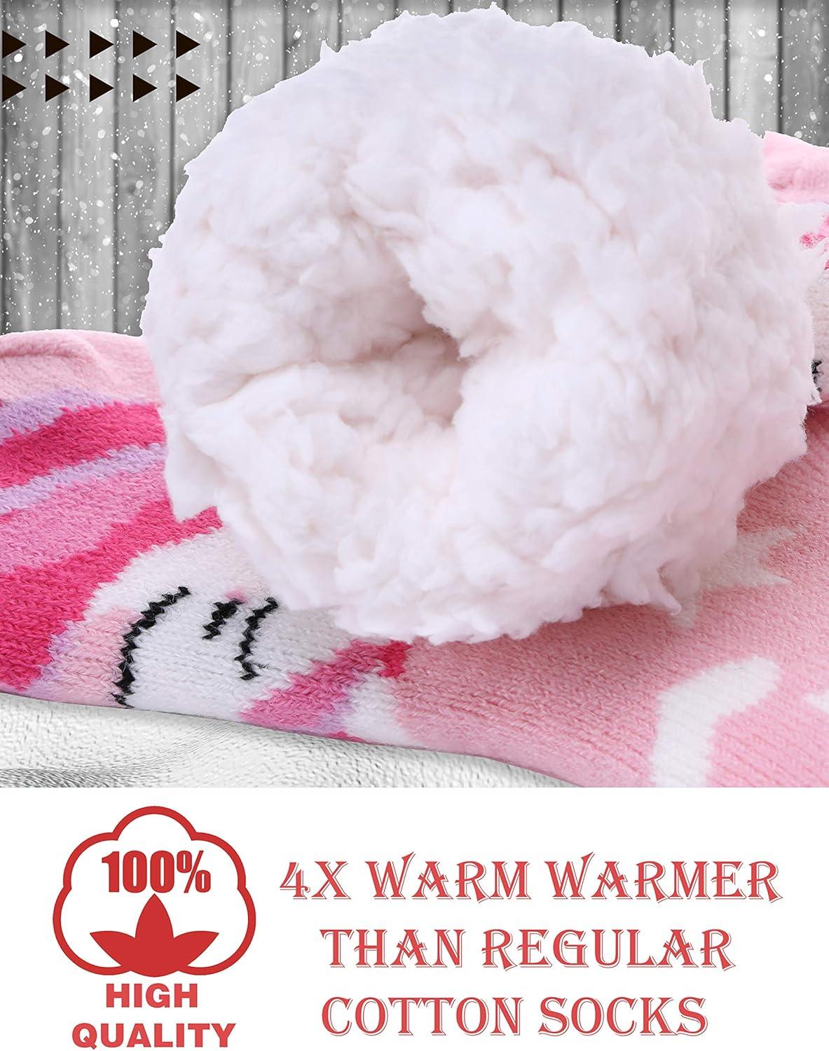 imageMOGGEI Girls Slipper Fuzzy Socks Kids Boys Fluffy Fleece Lined Warm Plush Sherpa Winter Child Home SocksUnicorn Bpink