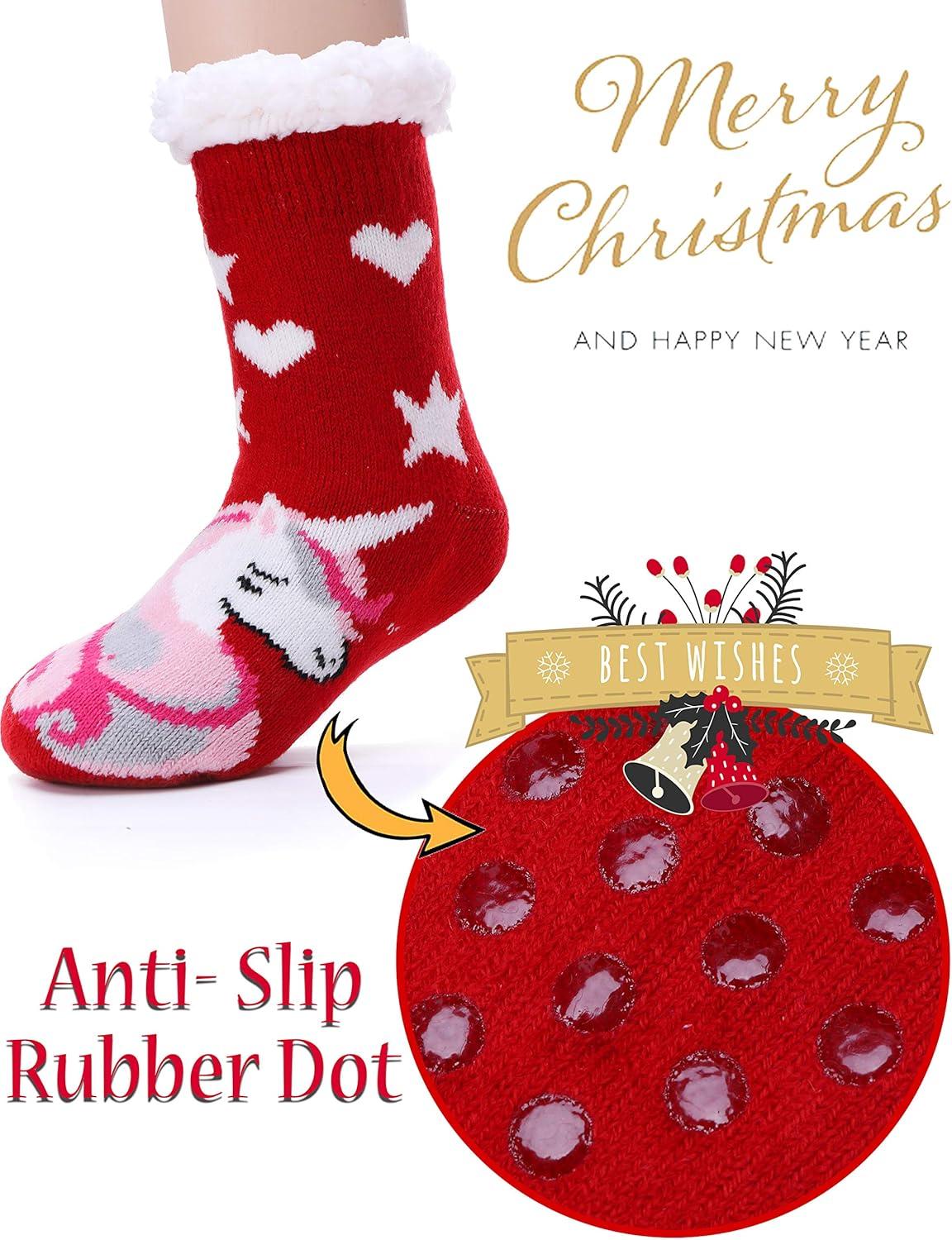 imageMOGGEI Girls Slipper Fuzzy Socks Kids Boys Fluffy Fleece Lined Warm Plush Sherpa Winter Child Home SocksUnicorn Bred