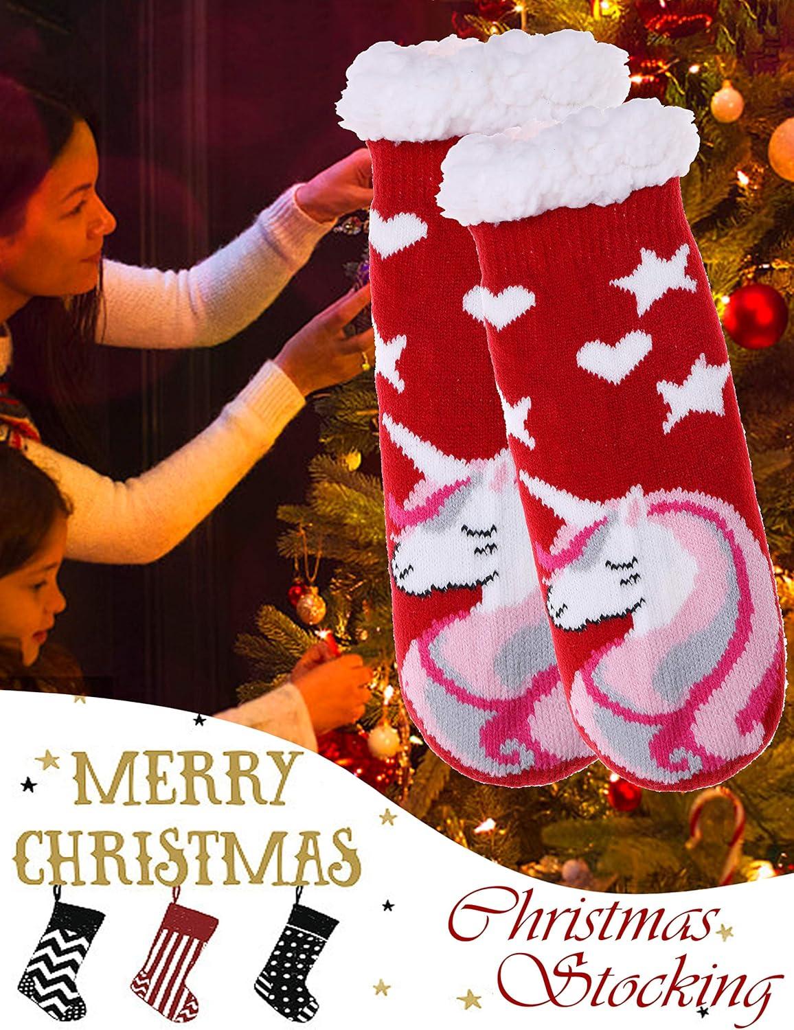 imageMOGGEI Girls Slipper Fuzzy Socks Kids Boys Fluffy Fleece Lined Warm Plush Sherpa Winter Child Home SocksUnicorn Bred