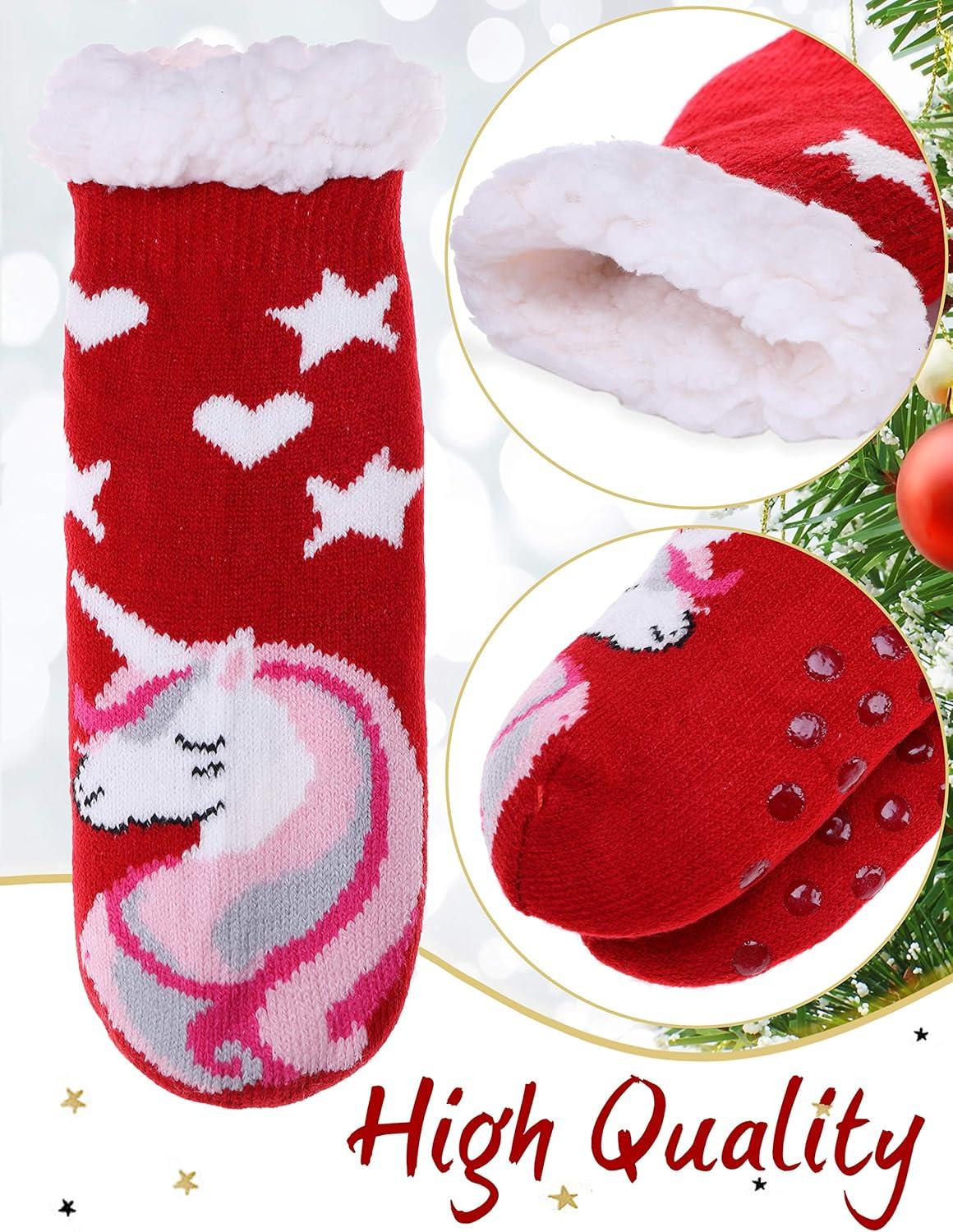imageMOGGEI Girls Slipper Fuzzy Socks Kids Boys Fluffy Fleece Lined Warm Plush Sherpa Winter Child Home SocksUnicorn Bred