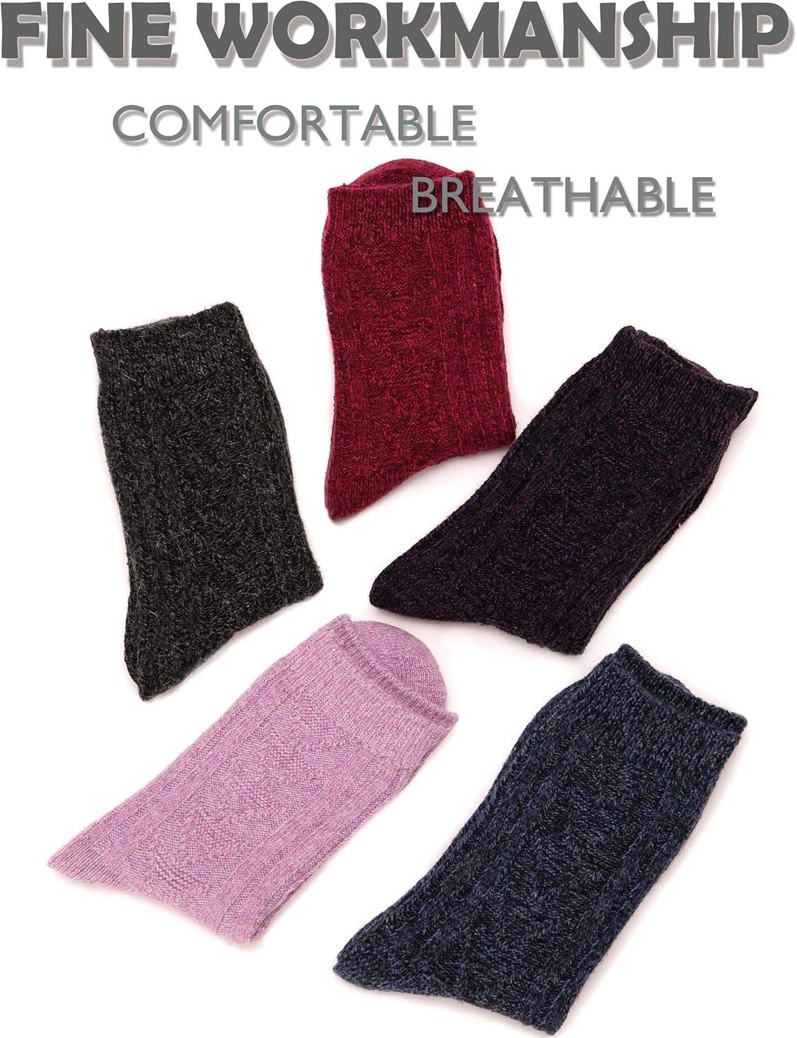 imageMOGGEI HLXFF3 Womens Wool Socks Warm Womens Socks Soft Boot Work Winter Long Cozy Comfy Socks for Cold Weather 5 Pack Color A