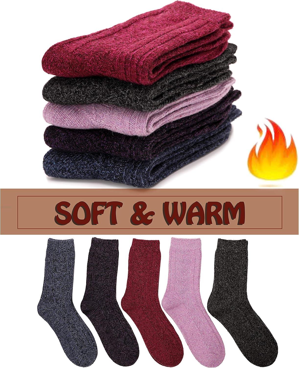 imageMOGGEI HLXFF3 Womens Wool Socks Warm Womens Socks Soft Boot Work Winter Long Cozy Comfy Socks for Cold Weather 5 Pack Color A