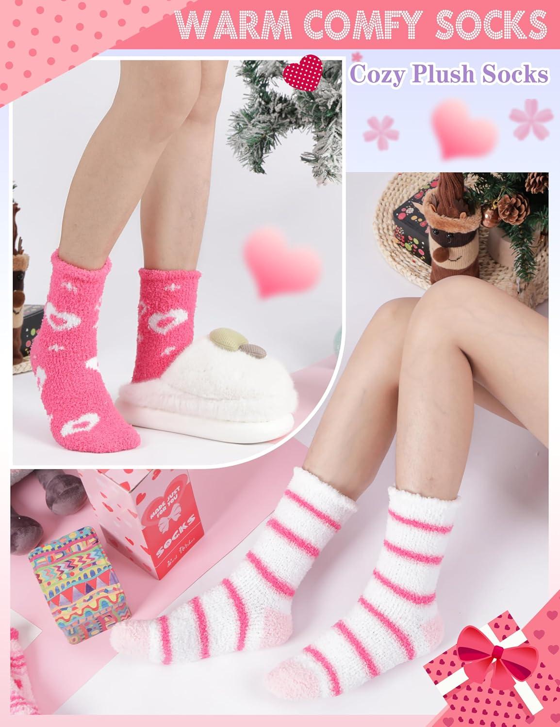 imageMOGGEI Women Fuzzy Fluffy Socks Thick Warm Winter Soft Cozy Plush Fleece Sleep Socks 5 PairsPink Heart