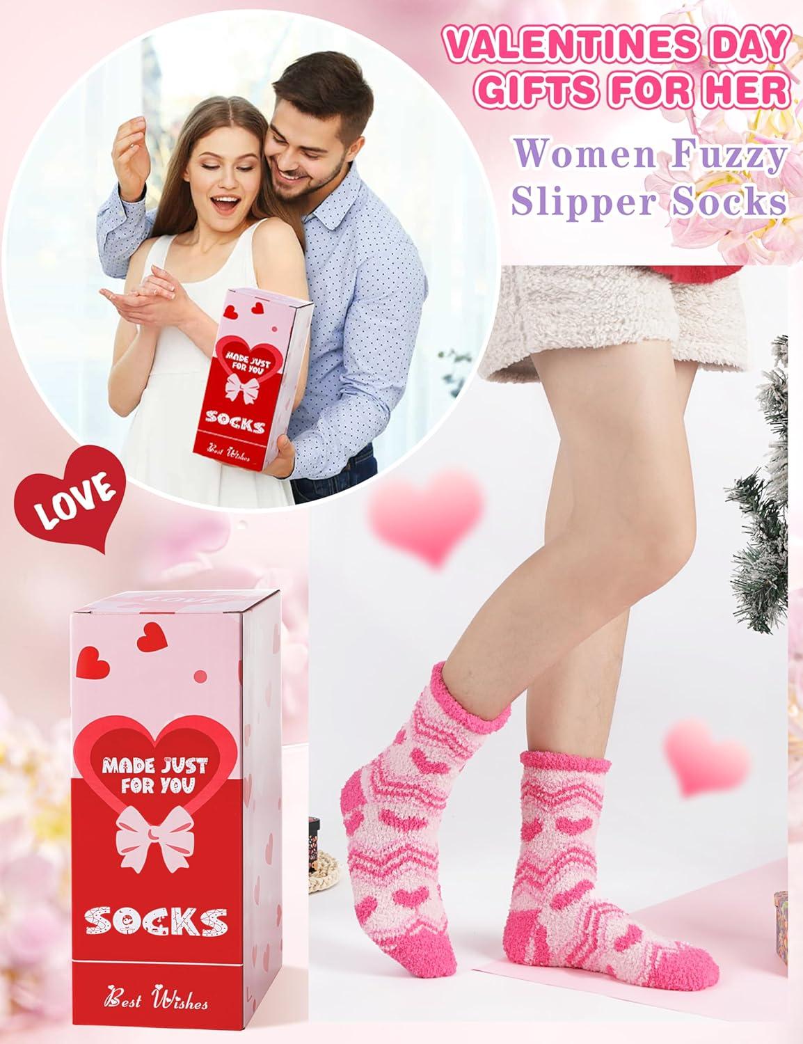 imageMOGGEI Women Fuzzy Fluffy Socks Thick Warm Winter Soft Cozy Plush Fleece Sleep Socks 5 PairsPink Heart