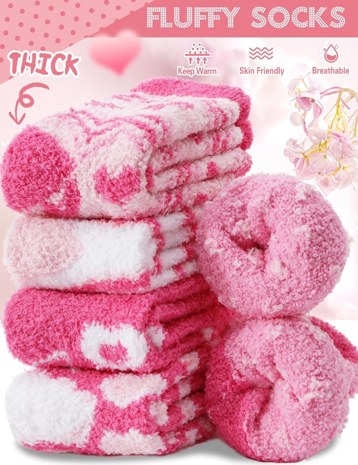 imageMOGGEI Women Fuzzy Fluffy Socks Thick Warm Winter Soft Cozy Plush Fleece Sleep Socks 5 PairsPink Heart