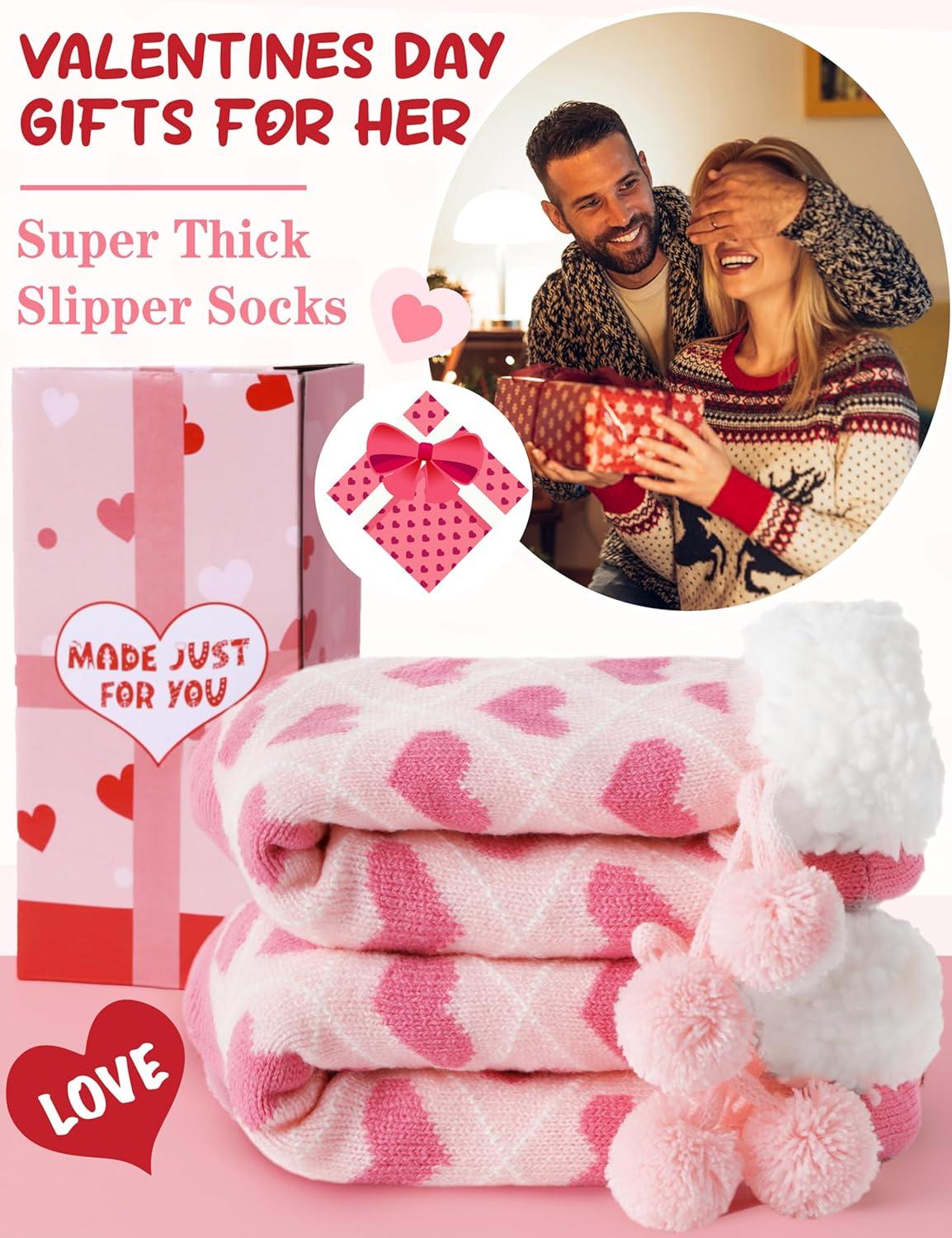 imageMOGGEI Womens Slipper Fuzzy Grips Socks Warm Fluffy Winter Thick Thermal Cozy Plush SocksLight Pink