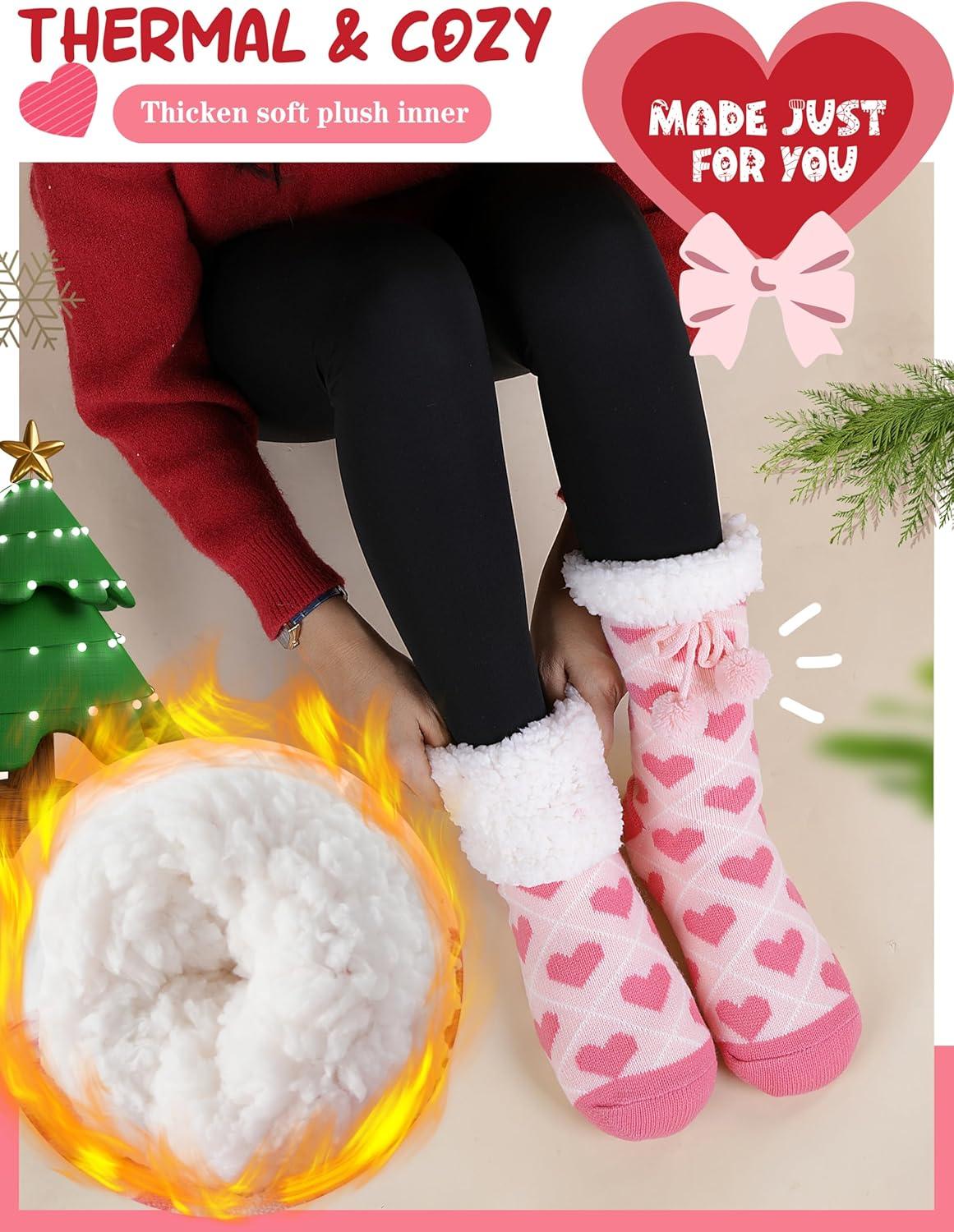 imageMOGGEI Womens Slipper Fuzzy Grips Socks Warm Fluffy Winter Thick Thermal Cozy Plush SocksLight Pink