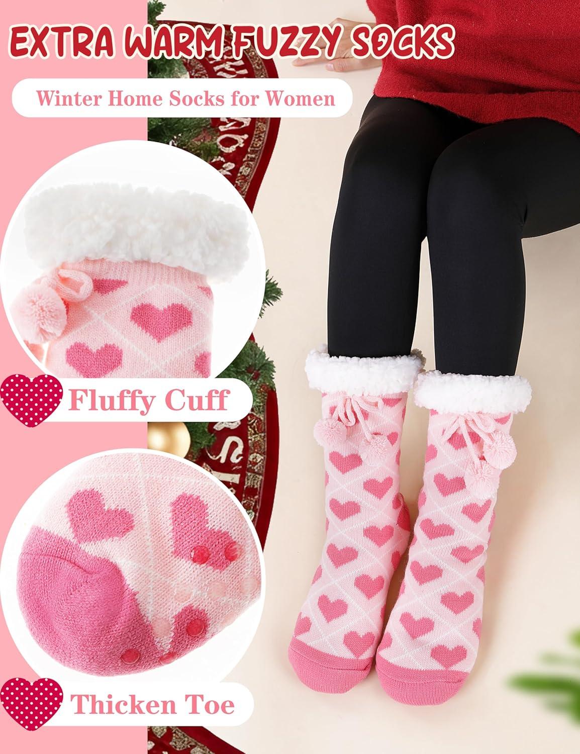 imageMOGGEI Womens Slipper Fuzzy Grips Socks Warm Fluffy Winter Thick Thermal Cozy Plush SocksLight Pink