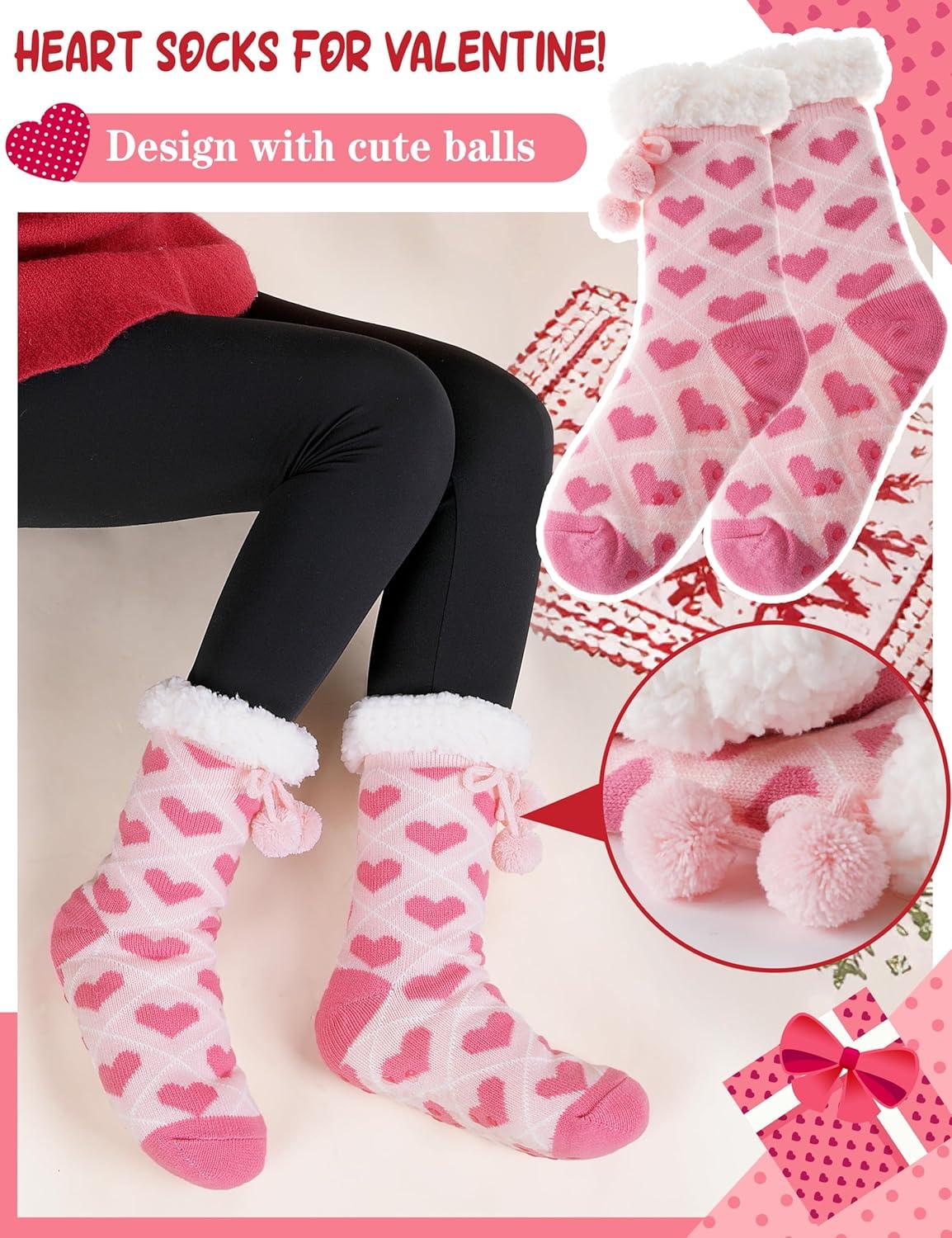 imageMOGGEI Womens Slipper Fuzzy Grips Socks Warm Fluffy Winter Thick Thermal Cozy Plush SocksLight Pink