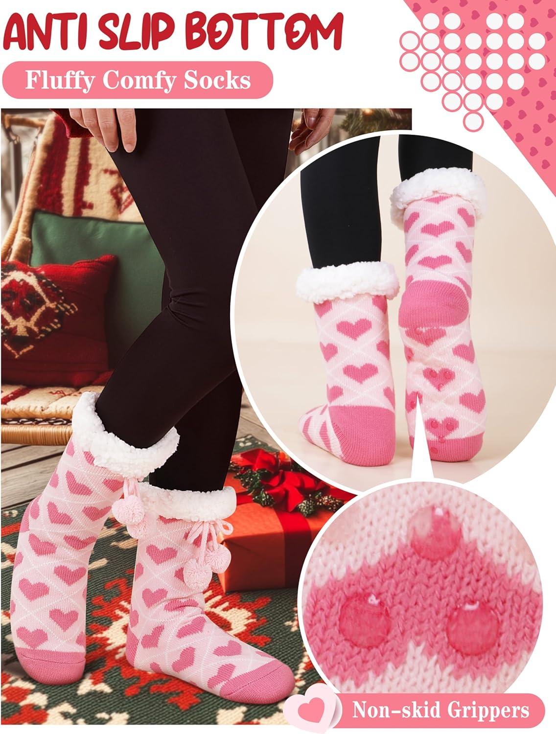 imageMOGGEI Womens Slipper Fuzzy Grips Socks Warm Fluffy Winter Thick Thermal Cozy Plush SocksLight Pink