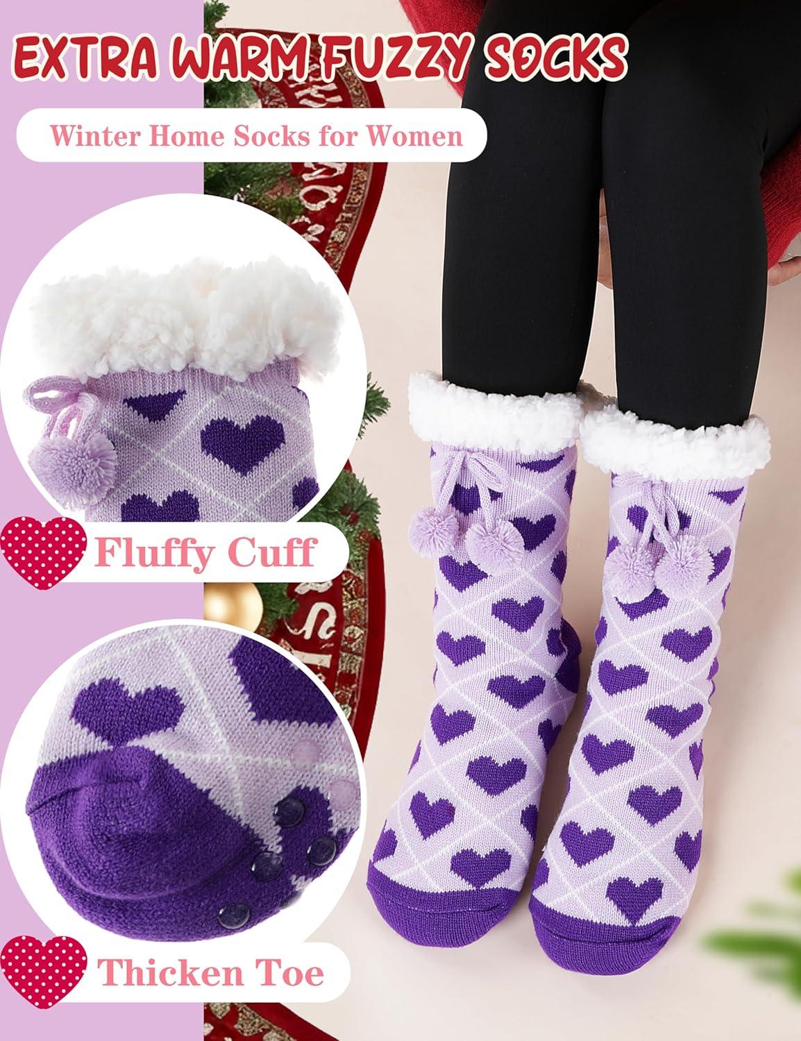 imageMOGGEI Womens Slipper Fuzzy Grips Socks Warm Fluffy Winter Thick Thermal Cozy Plush SocksPurple