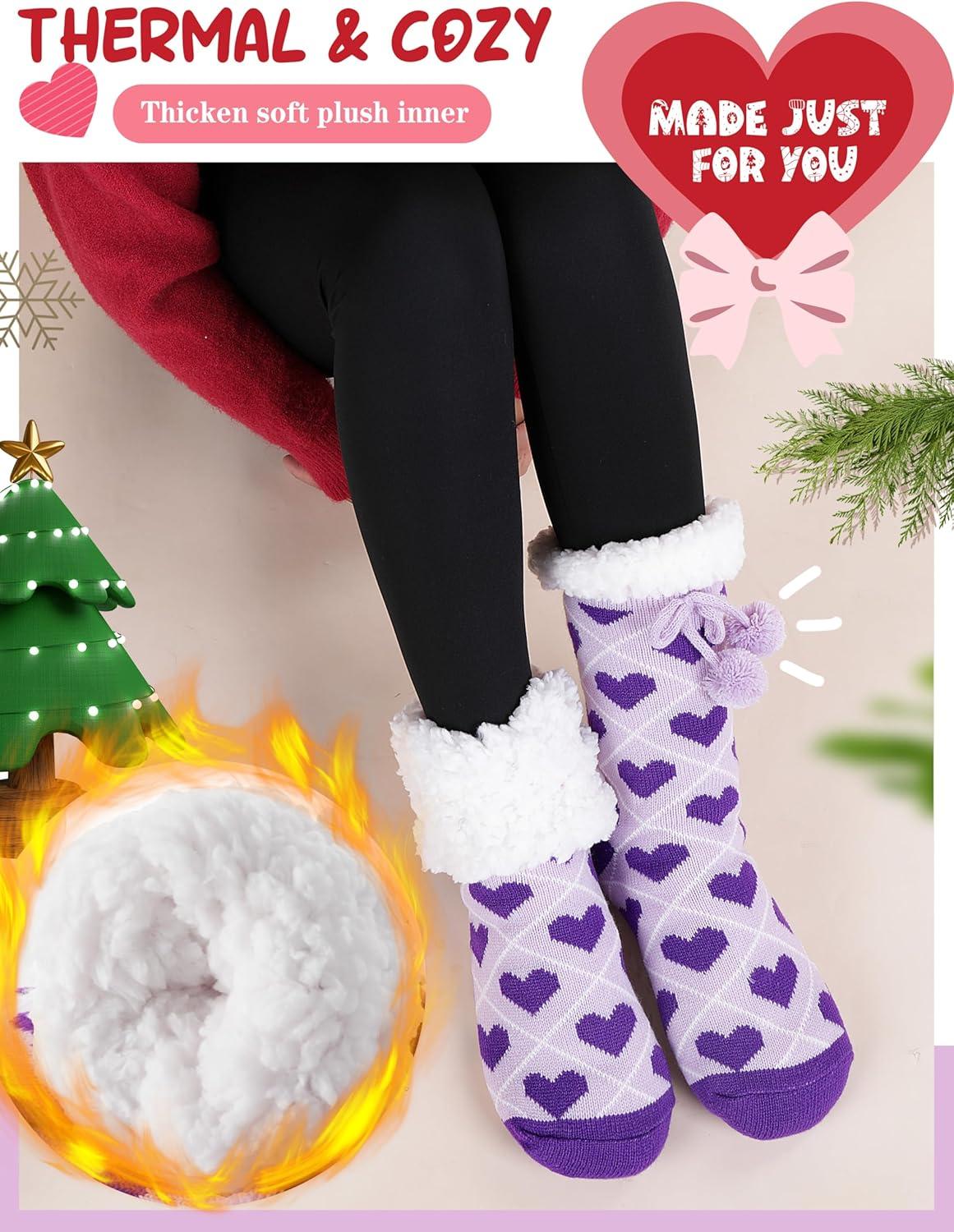 imageMOGGEI Womens Slipper Fuzzy Grips Socks Warm Fluffy Winter Thick Thermal Cozy Plush SocksPurple
