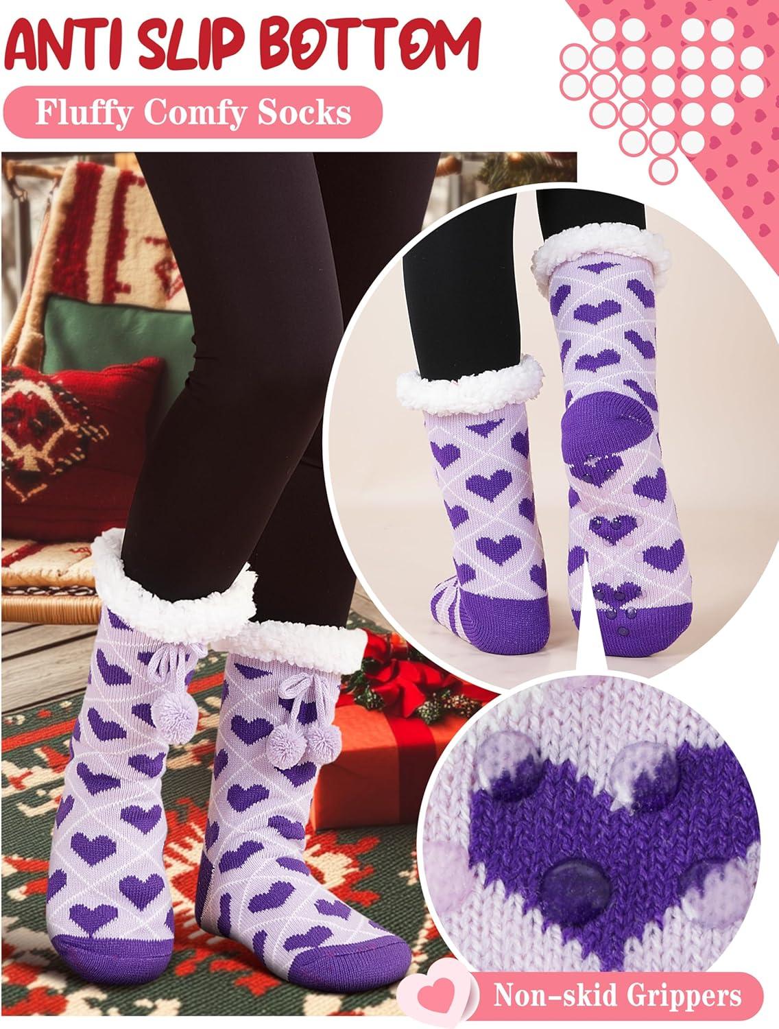 imageMOGGEI Womens Slipper Fuzzy Grips Socks Warm Fluffy Winter Thick Thermal Cozy Plush SocksPurple