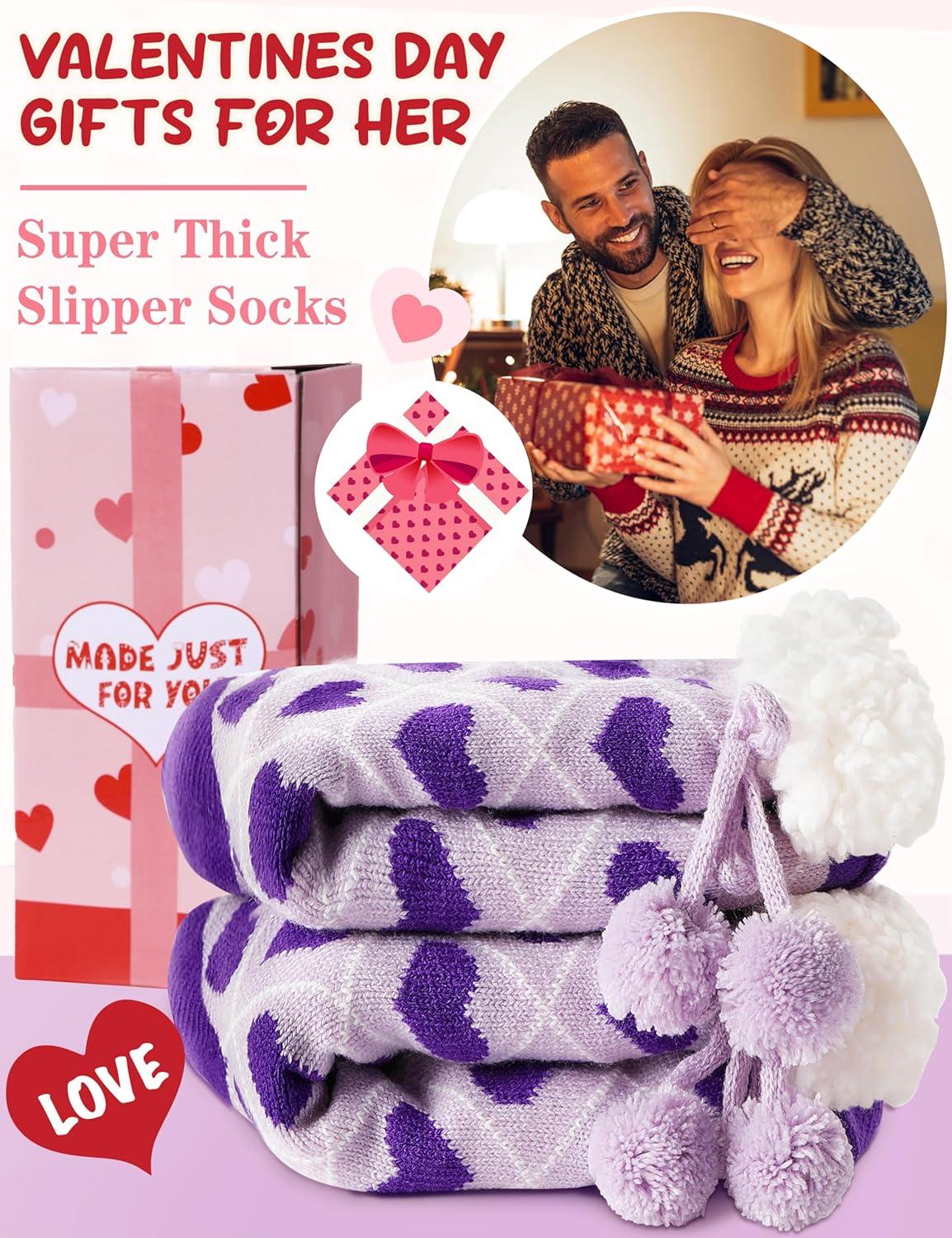 imageMOGGEI Womens Slipper Fuzzy Grips Socks Warm Fluffy Winter Thick Thermal Cozy Plush SocksPurple