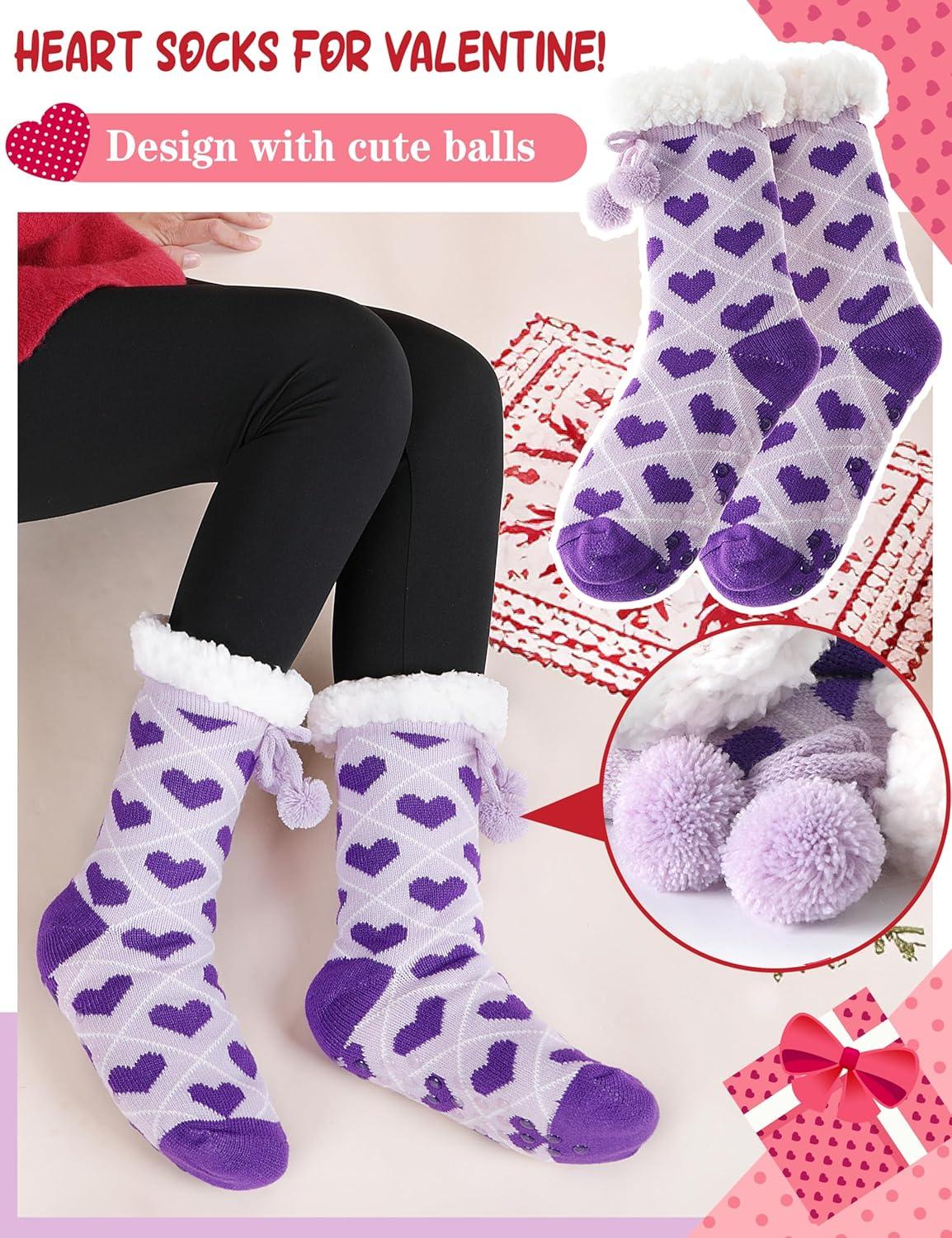 imageMOGGEI Womens Slipper Fuzzy Grips Socks Warm Fluffy Winter Thick Thermal Cozy Plush SocksPurple