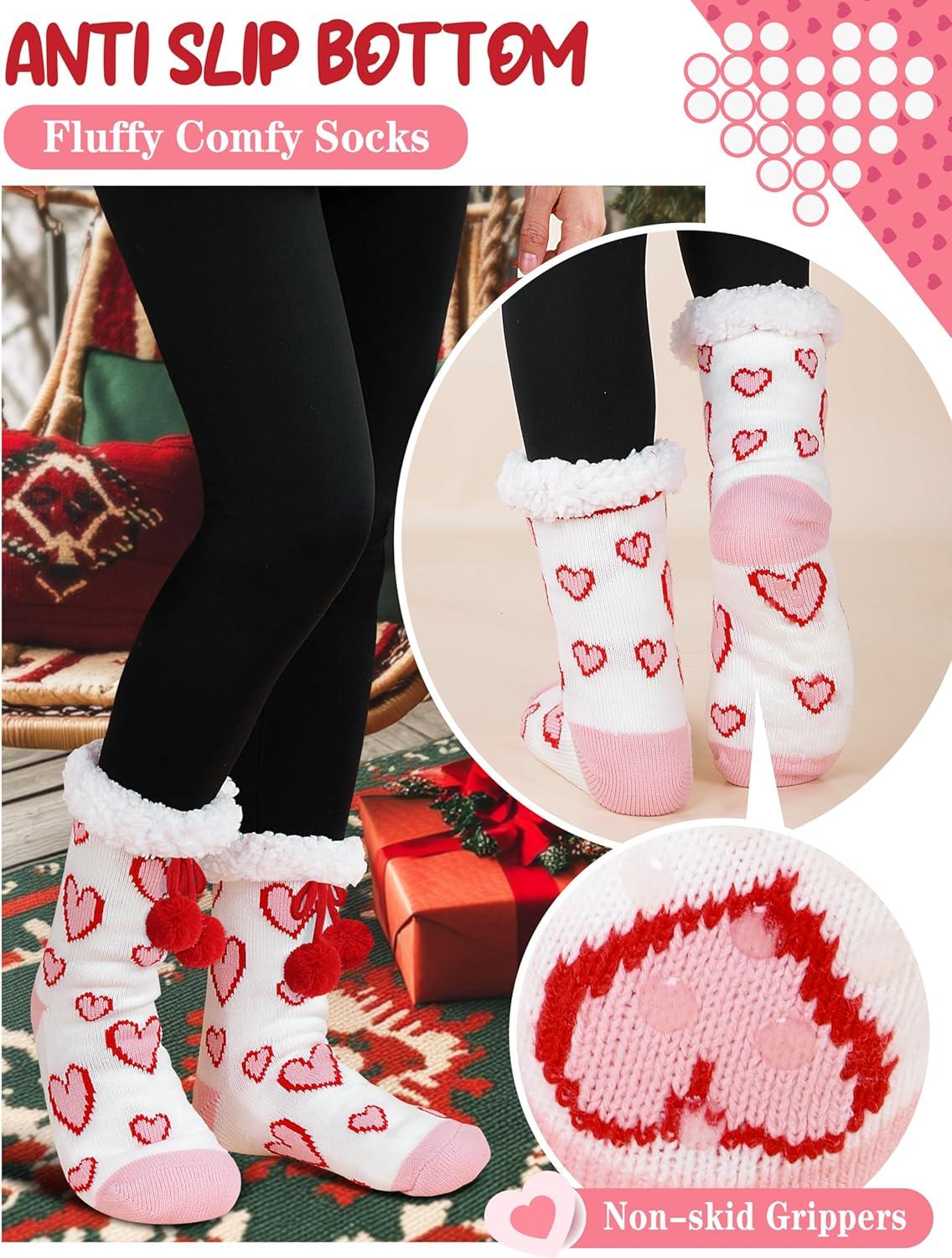 imageMOGGEI Womens Slipper Fuzzy Grips Socks Warm Fluffy Winter Thick Thermal Cozy Plush SocksWhite