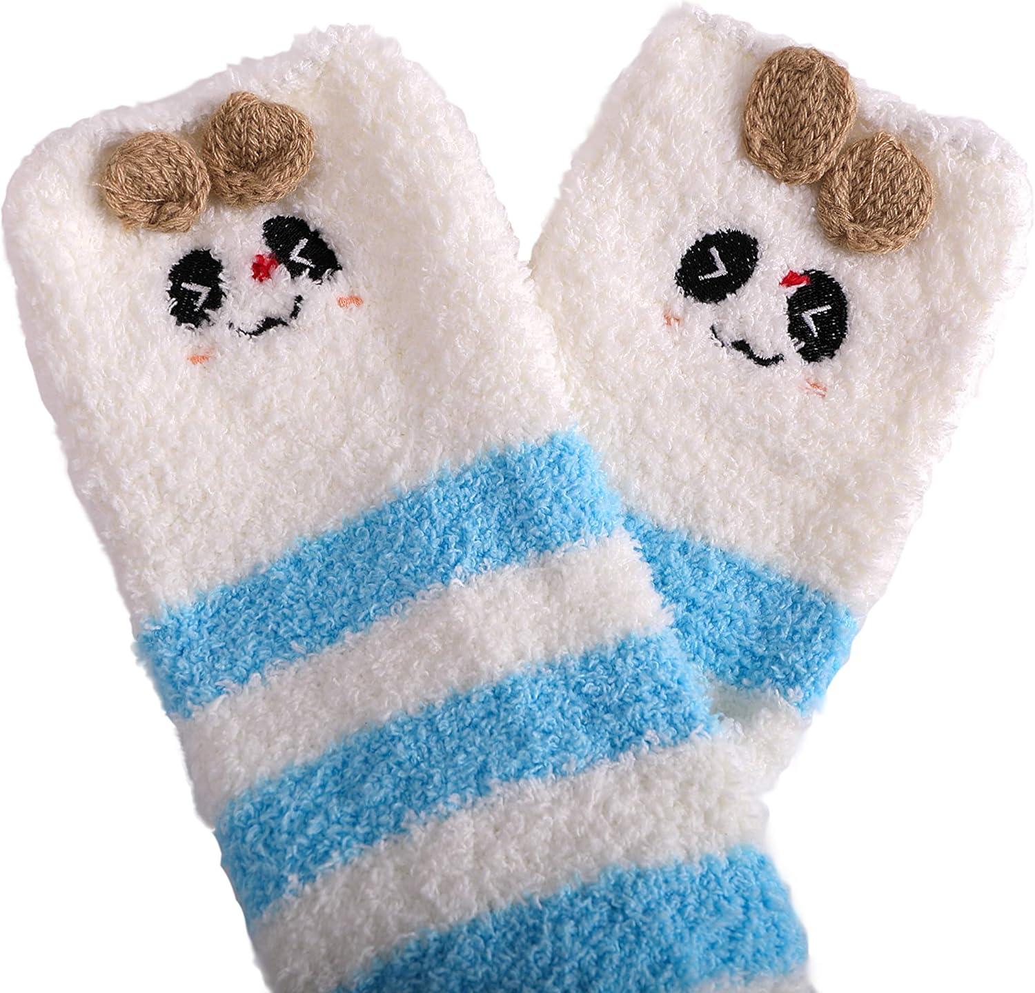 imageMOGGEI Womens Thigh High Fuzzy Socks Warm Winter Over Knee High Long Striped Fluffy Cozy Fleece Socks 2 PairsBluepink Striped