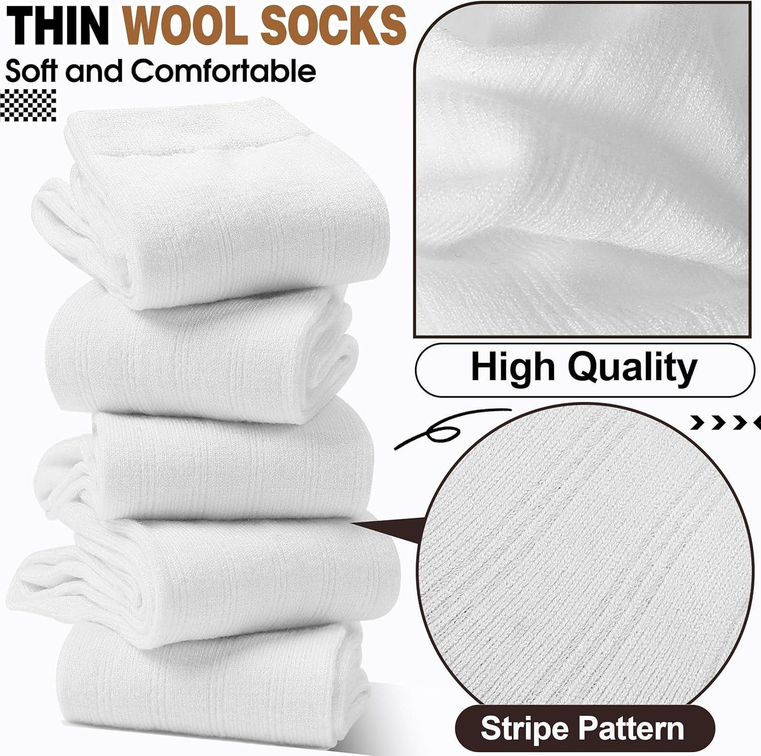 imageThin Merino Wool Boot Socks Warm Winter Cozy Comfy Breathable Work Casual Socks for Women 5 PairsWhite