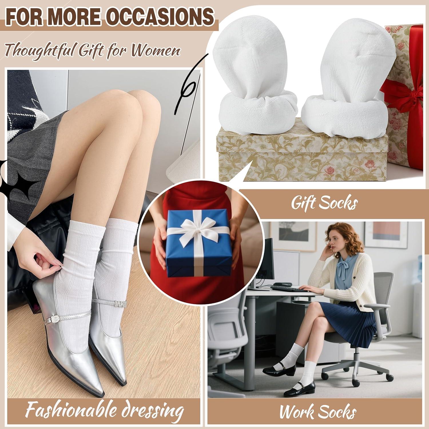 imageThin Merino Wool Boot Socks Warm Winter Cozy Comfy Breathable Work Casual Socks for Women 5 PairsWhite