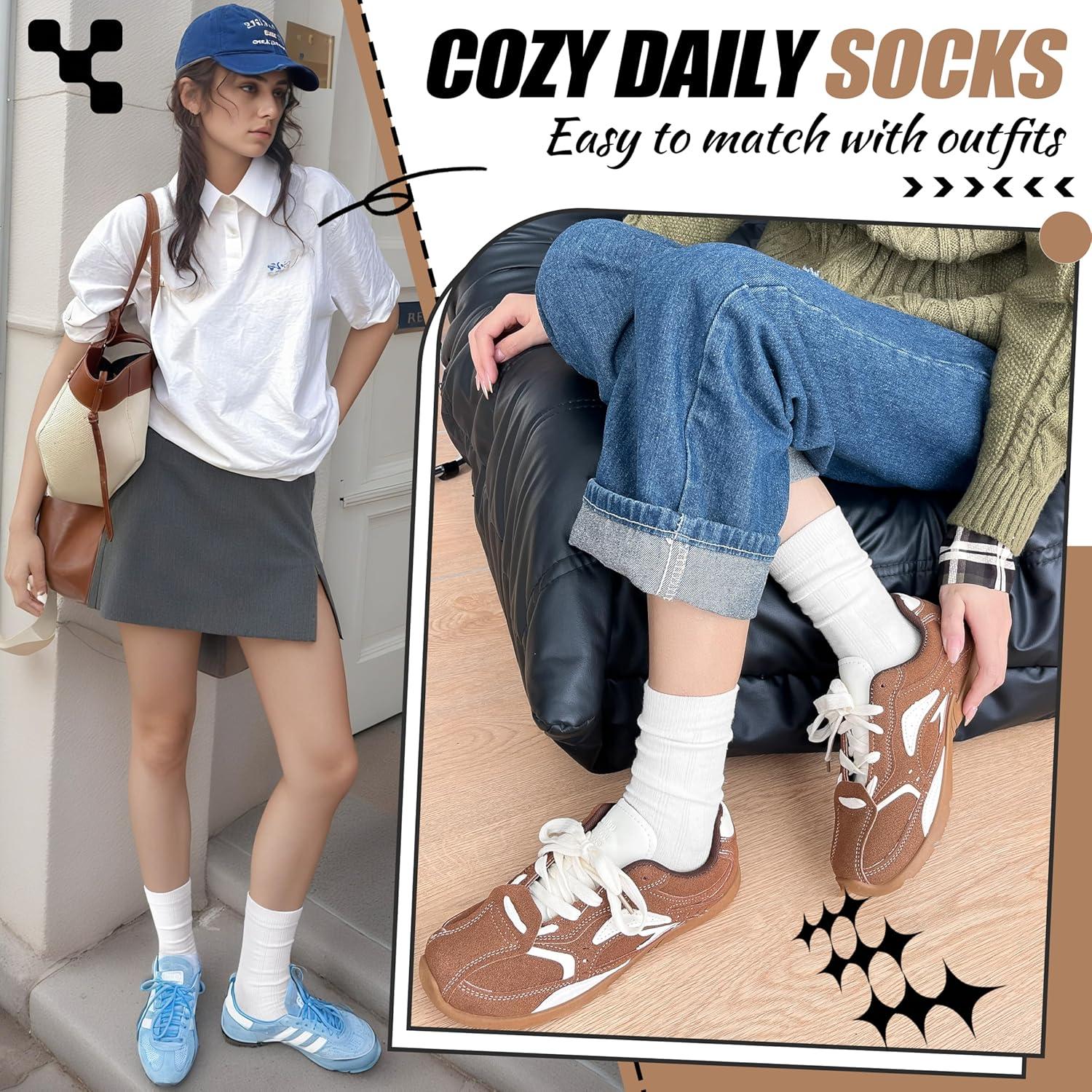 imageThin Merino Wool Boot Socks Warm Winter Cozy Comfy Breathable Work Casual Socks for Women 5 PairsWhite