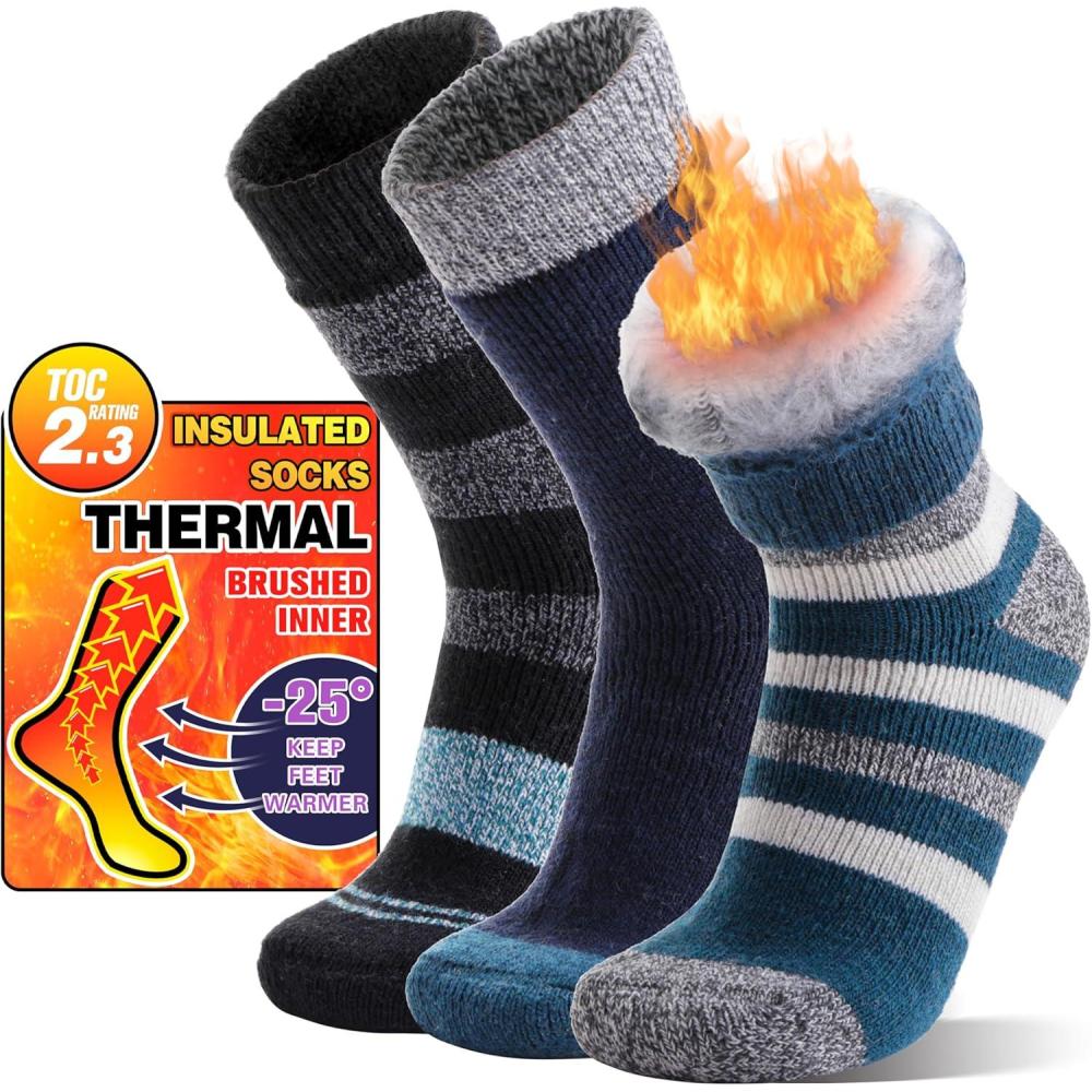 image3 Pairs Thermal Warm Socks for Men ampamp Women Thick Winter Extra Warm Insulated Boot Ski Socks for Cold WeatherBlue Stripes