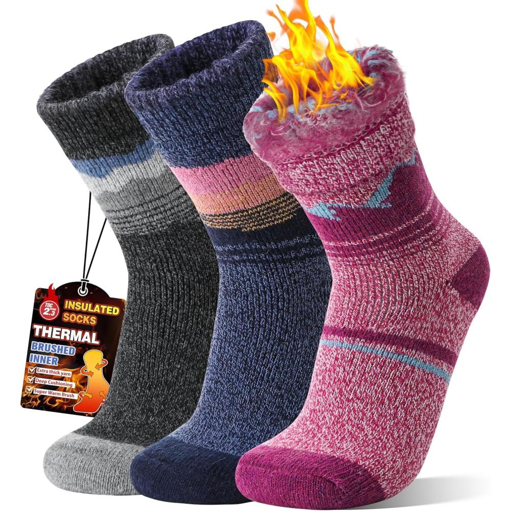 image3 Pairs Thermal Warm Socks for Men ampamp Women Thick Winter Extra Warm Insulated Boot Ski Socks for Cold WeatherBlueGreyPurple