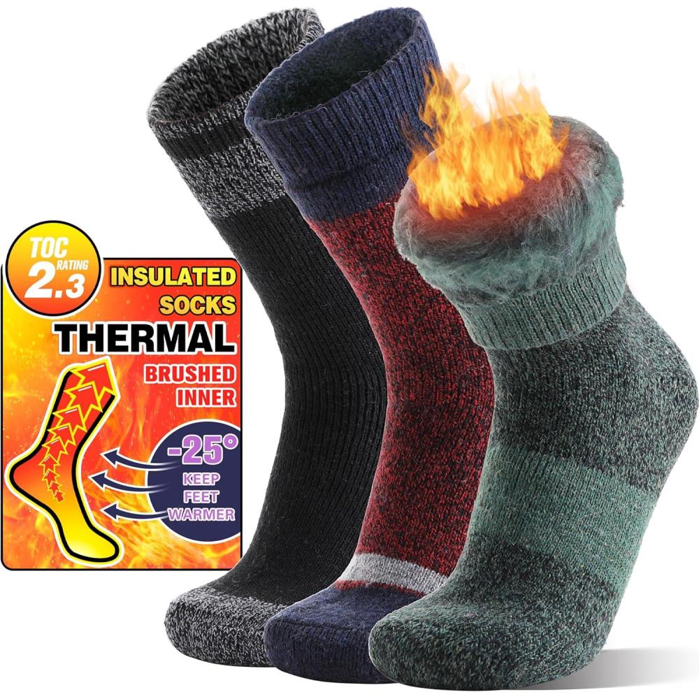 image3 Pairs Thermal Warm Socks for Men ampamp Women Thick Winter Extra Warm Insulated Boot Ski Socks for Cold WeatherGreen Red Black