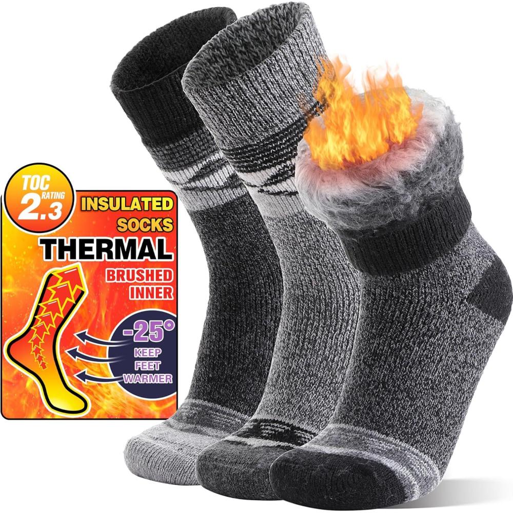 image3 Pairs Thermal Warm Socks for Men ampamp Women Thick Winter Extra Warm Insulated Boot Ski Socks for Cold WeatherNordic Grey