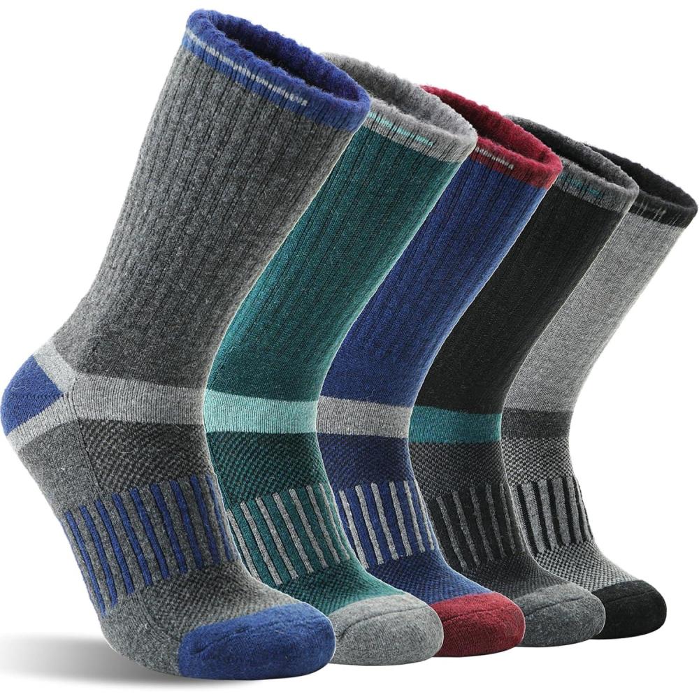 image5 Pairs Merino Wool Hiking Socks Warm Thermal Winter Cozy Cushioned Moisture Wicking Socks for Women ampamp MenDark Pinstripes a