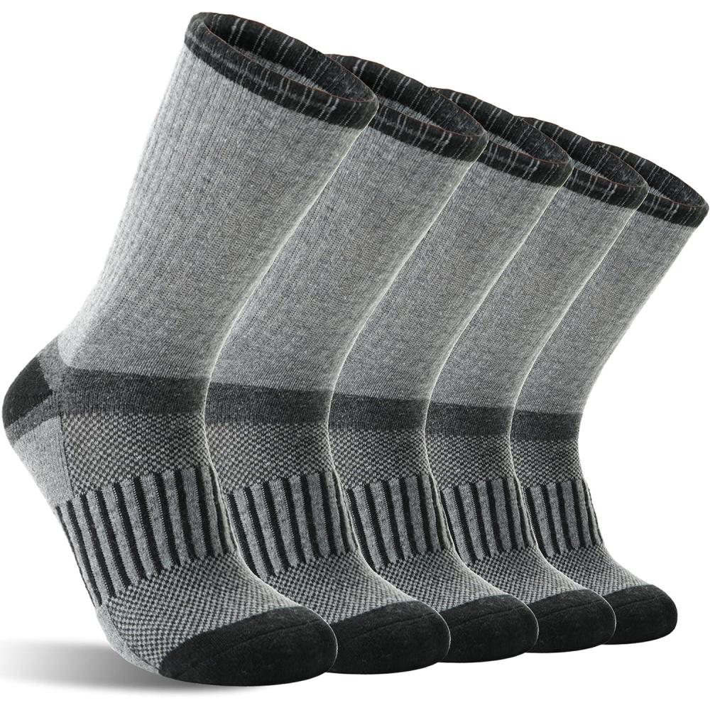image5 Pairs Merino Wool Hiking Socks Warm Thermal Winter Cozy Cushioned Moisture Wicking Socks for Women ampamp MenGrey