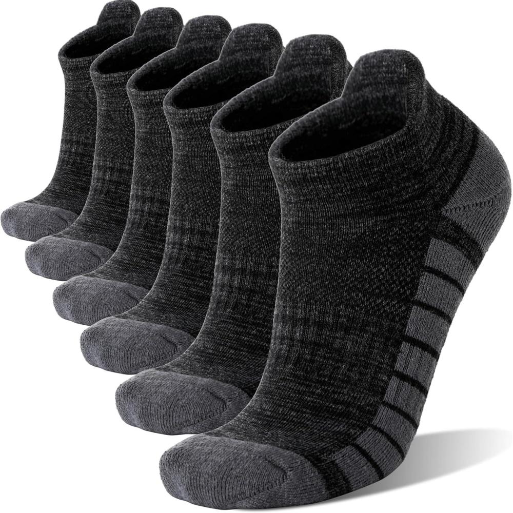 imageAnkle No Show Running Hiking Athletic Socks Sports Compression Cotton Cushioned Socks 6 Pairs for Women MenBlack Gery