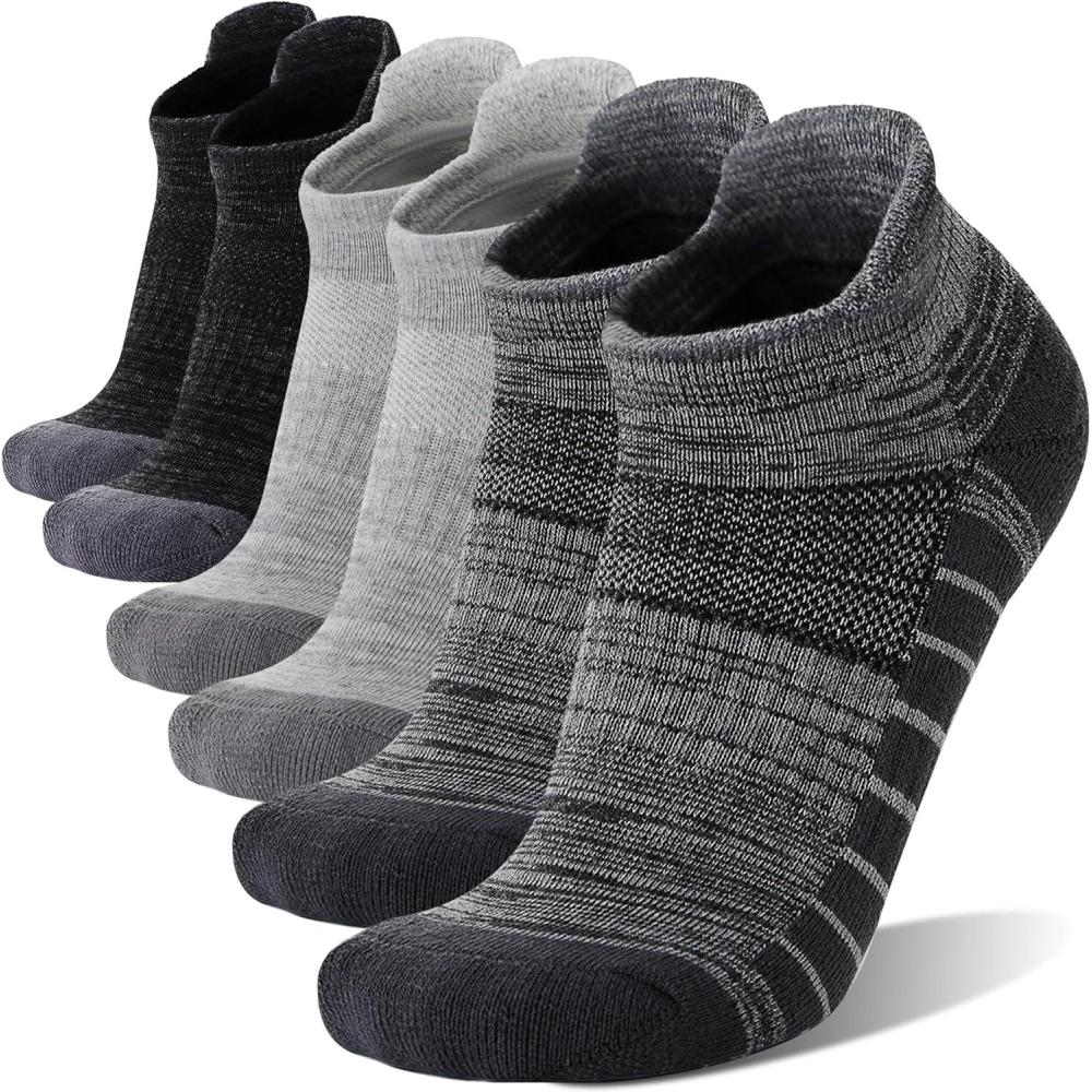 imageAnkle No Show Running Hiking Athletic Socks Sports Compression Cotton Cushioned Socks 6 Pairs for Women MenGrey Series