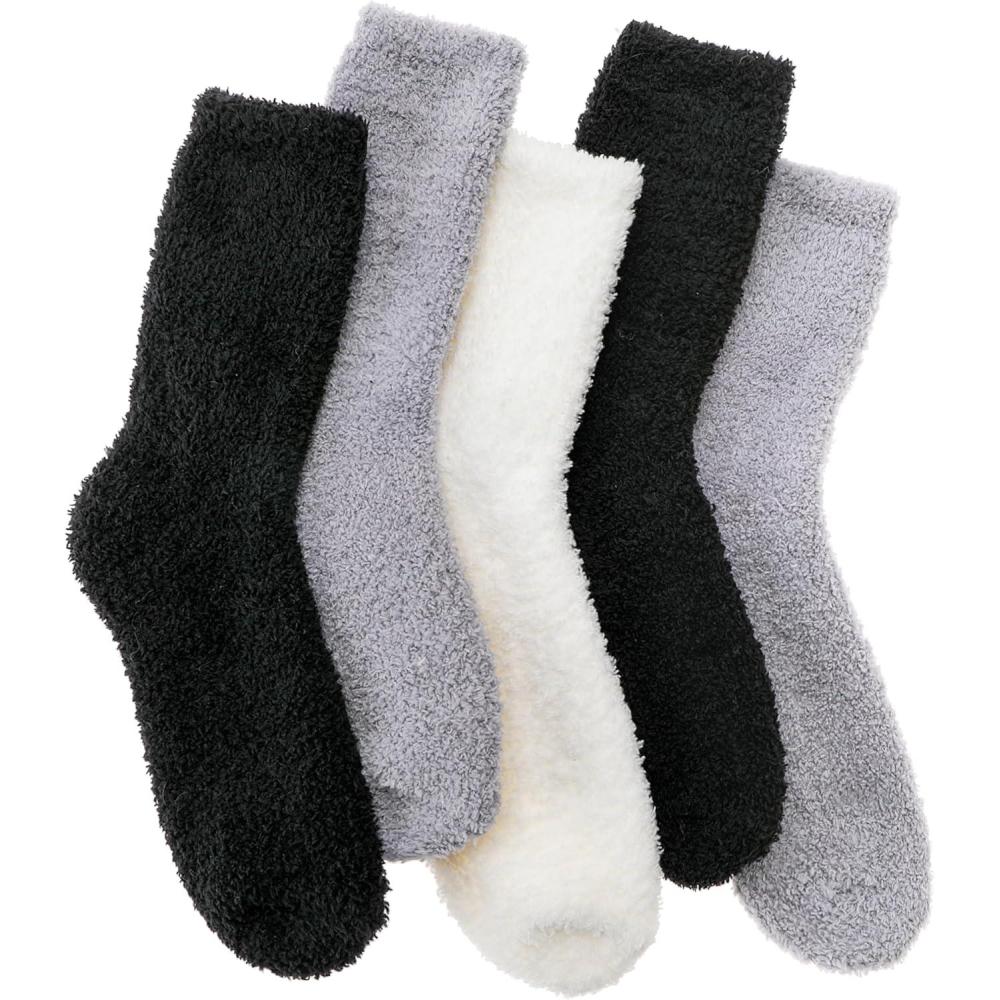 imageFuzzy Socks Fluffy Thick Warm Winter Soft Cozy Plush Sleep Home Fleece Cabin Soft House Socks for Women MenBlack Grey White