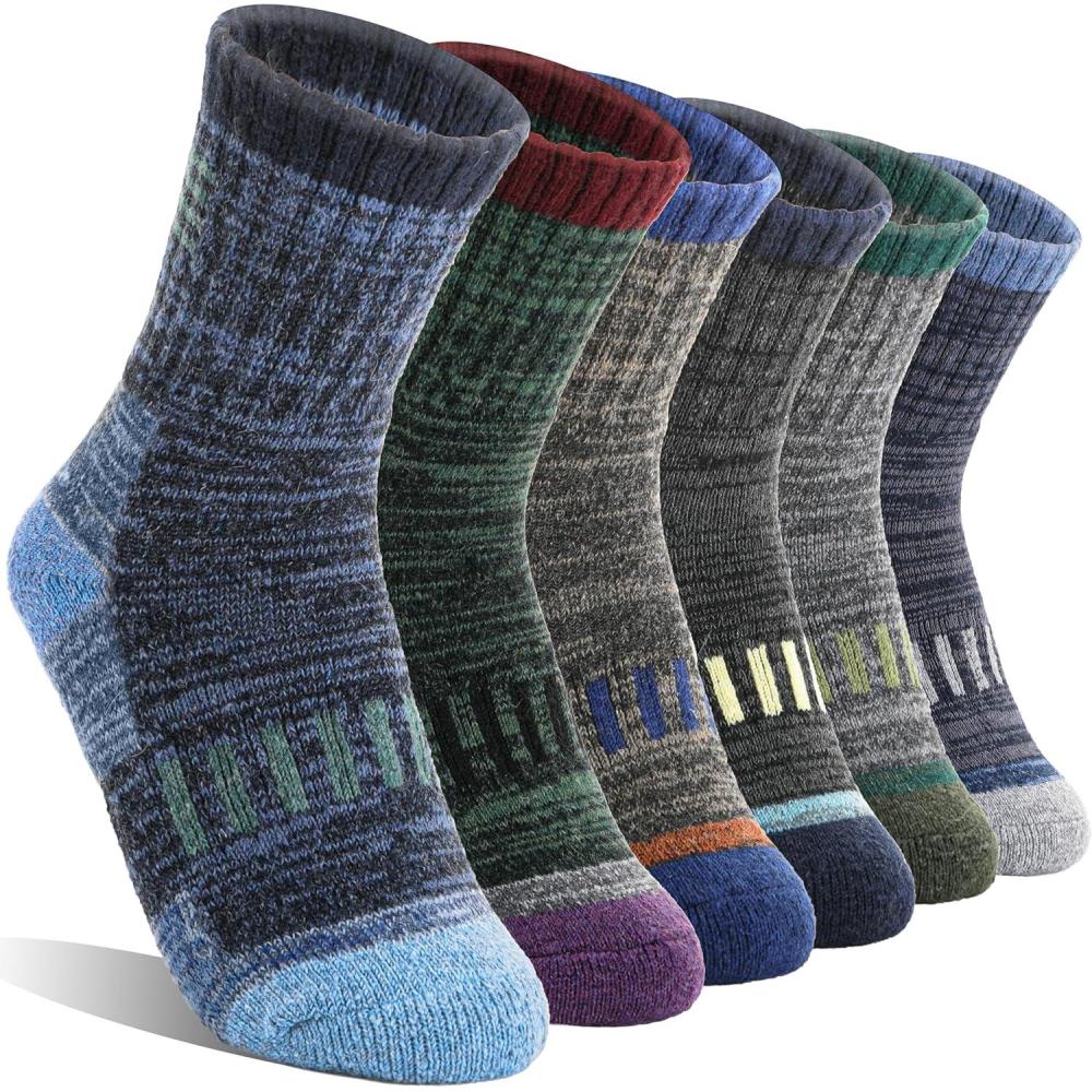 imageKids Merino Wool Hiking Socks Boys Girls Toddler Thermal Winter Warm Thick Cushioned Moisture Wicking Socks 6 PairsAssorted Stripes